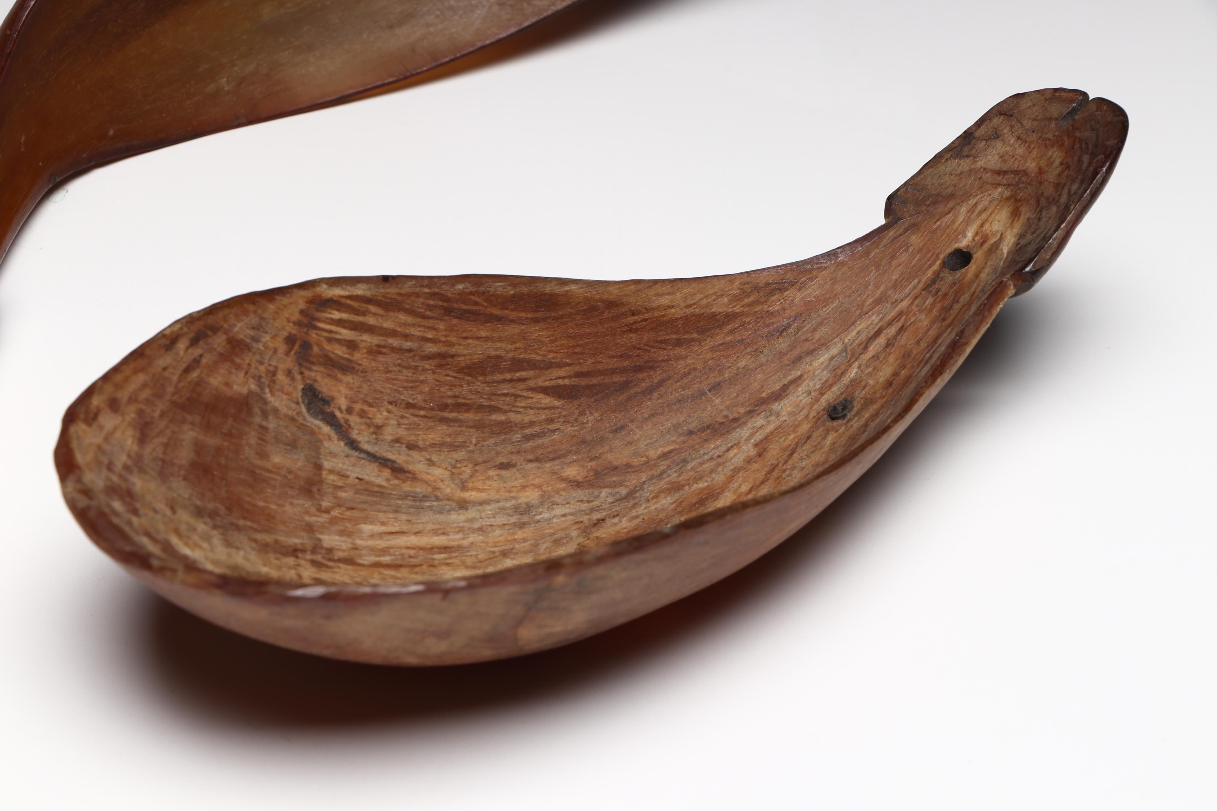 Indigenous Pacific Northwest Horn, Fossilized Ivory and Carved Wood Spoons