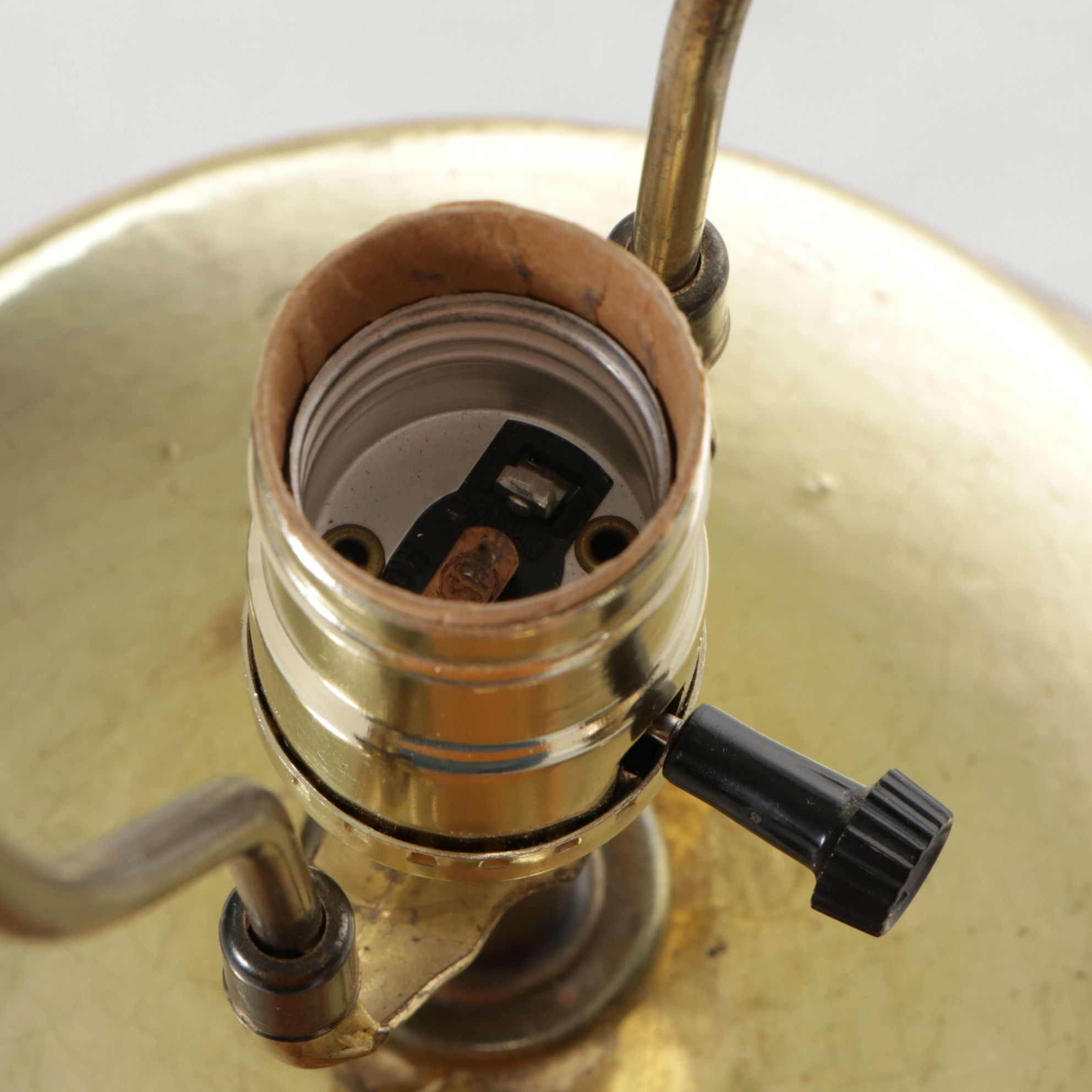 Floral Embossed Brass Urn Table Lamps with Pleated Lampshades