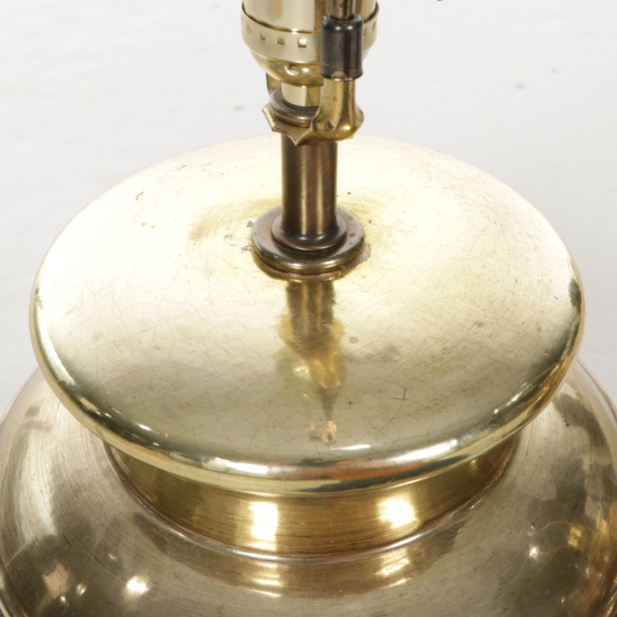 Floral Embossed Brass Urn Table Lamps with Pleated Lampshades