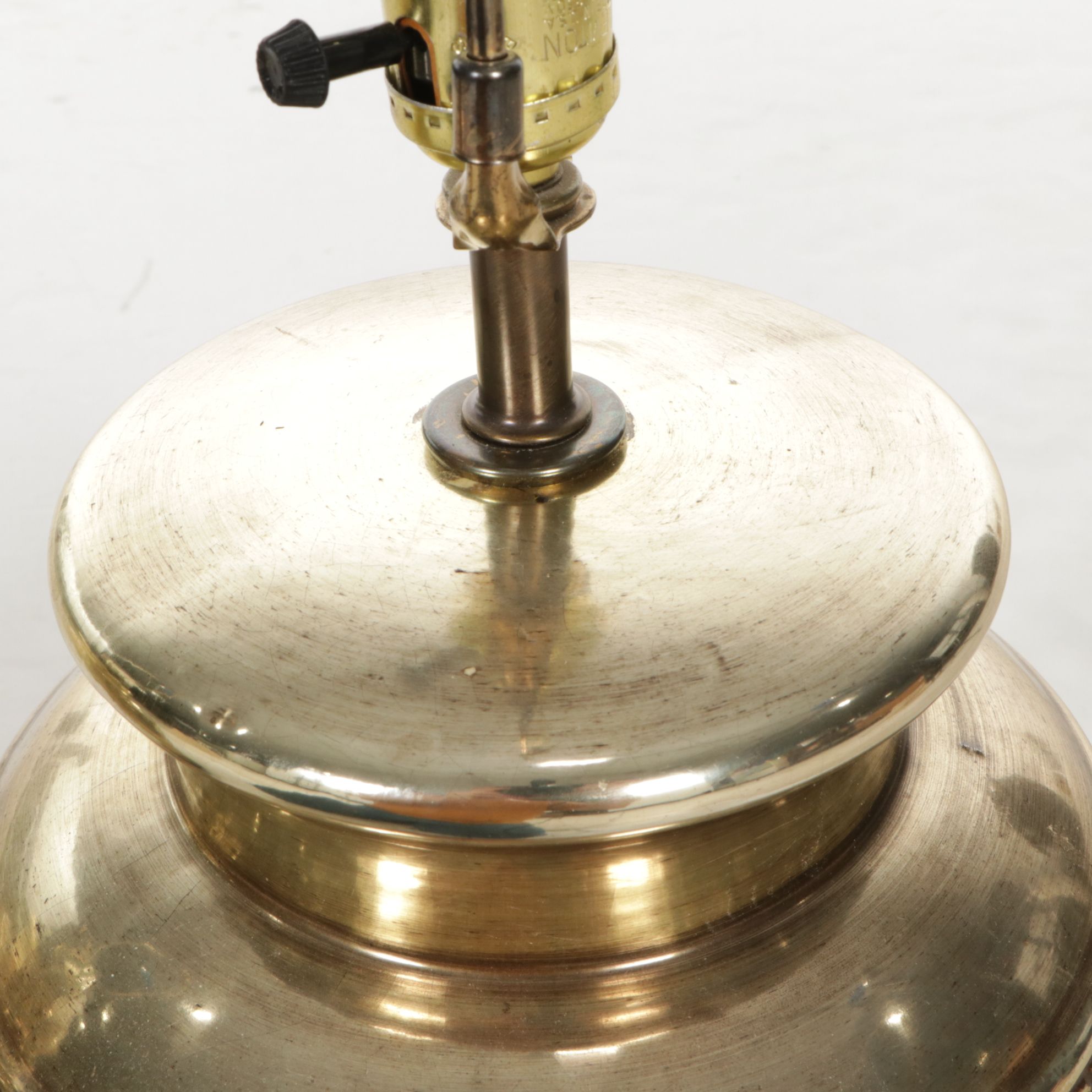 Floral Embossed Brass Urn Table Lamps with Pleated Lampshades