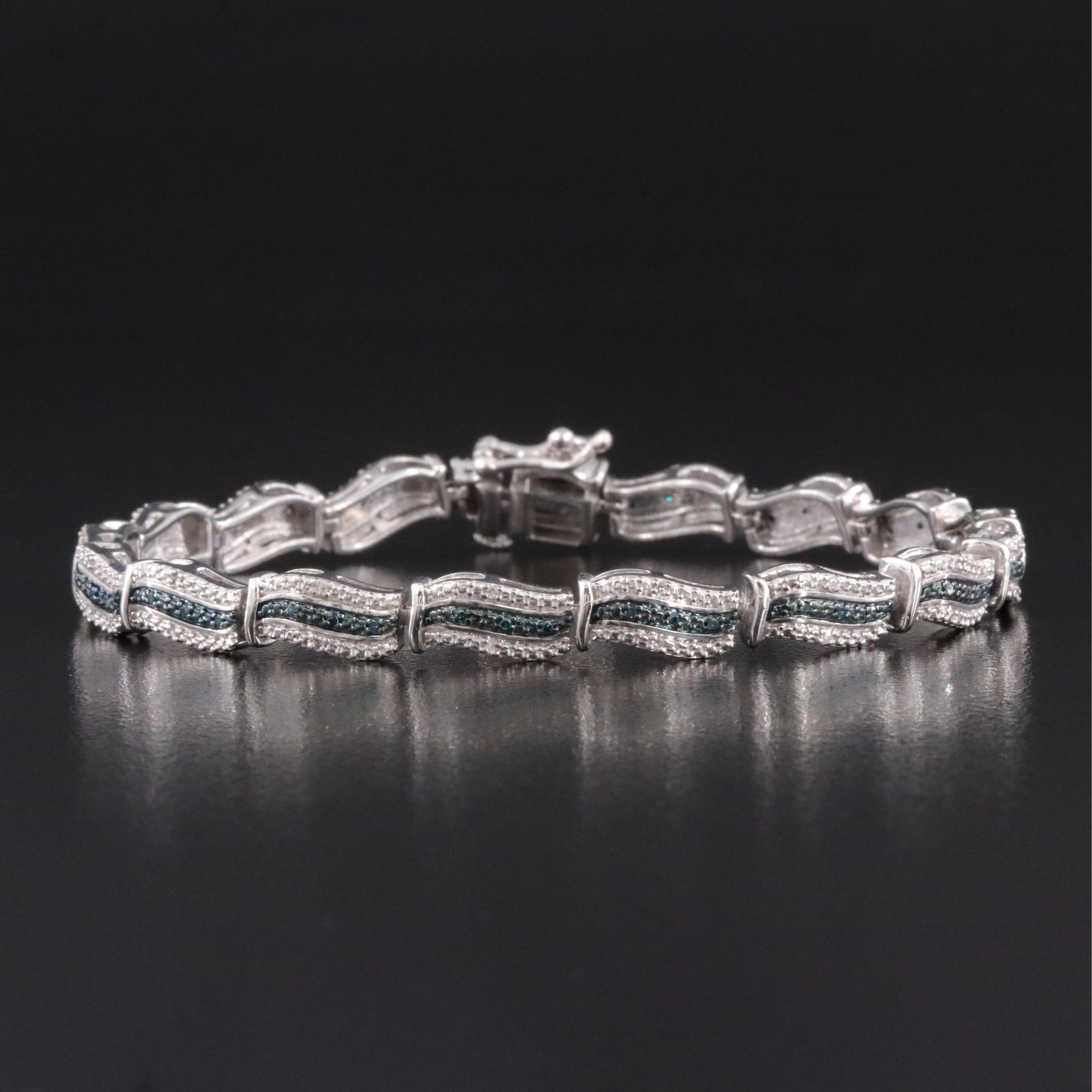 Sterling Diamond and Lab Grown Diamond Wave Bracelet