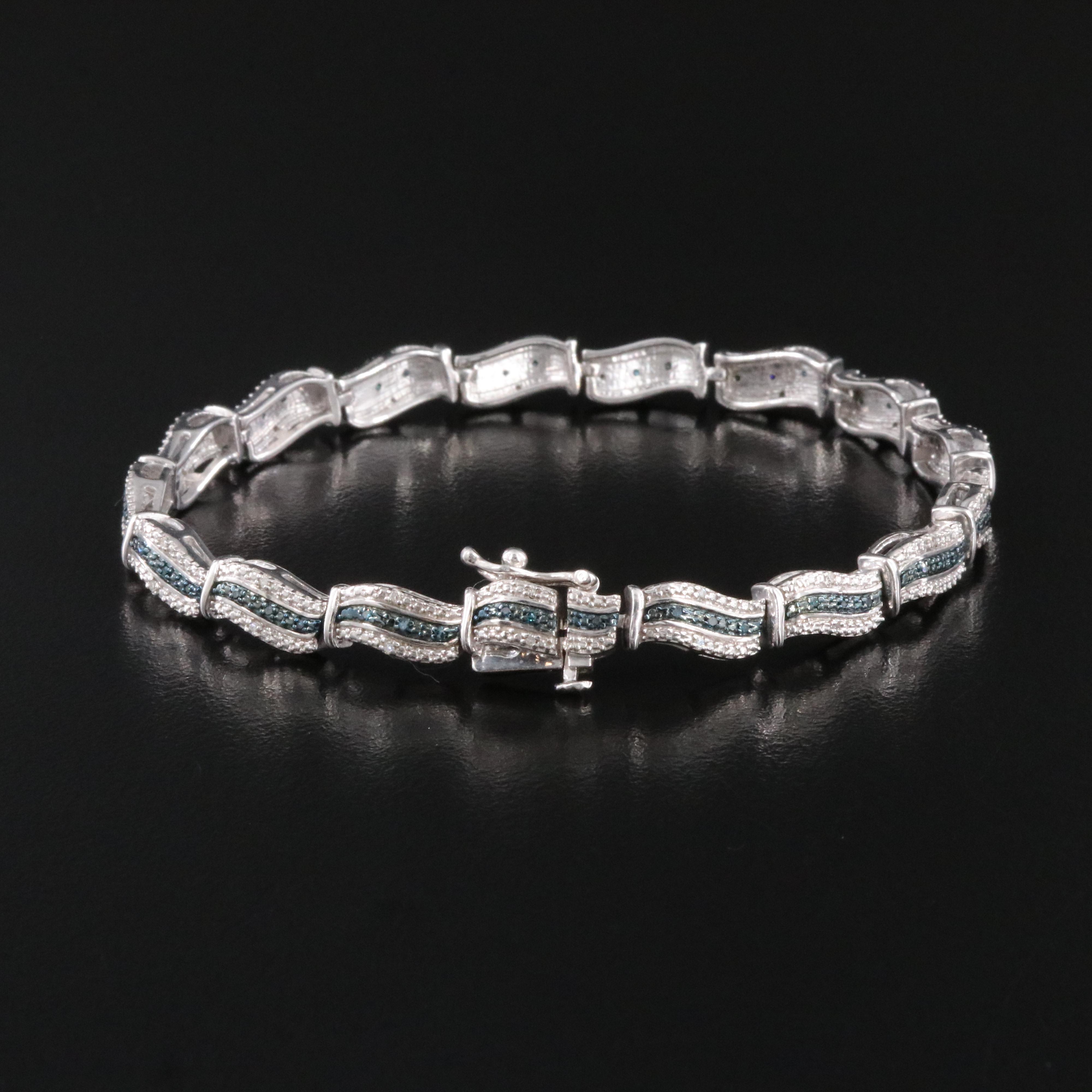 Sterling Diamond and Lab Grown Diamond Wave Bracelet