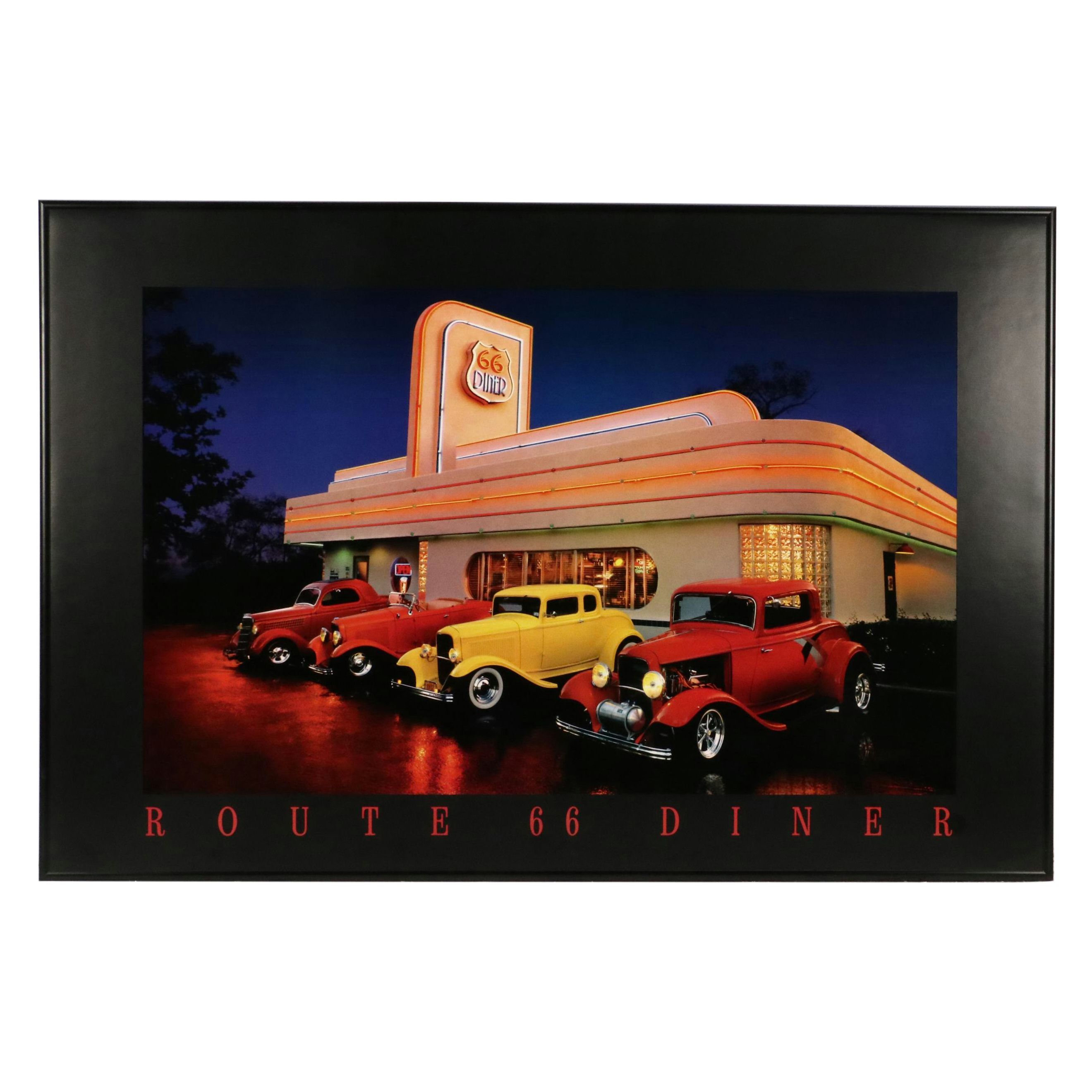 Light-Up Offset Lithograph "Route 66 Diner," Late 20th Century