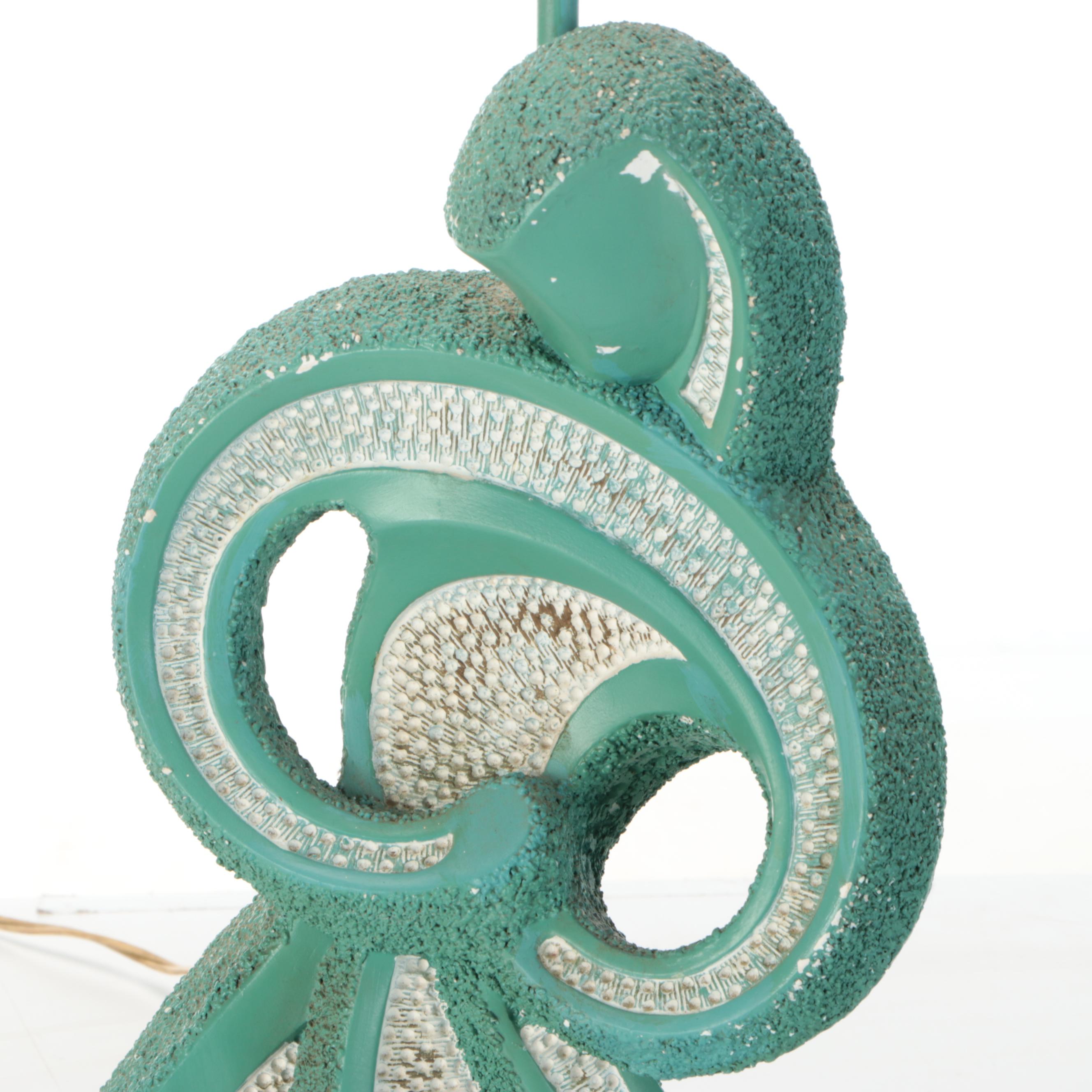 Pair of Mid Century Modern Turquoise Textured Abstract Table Lamps