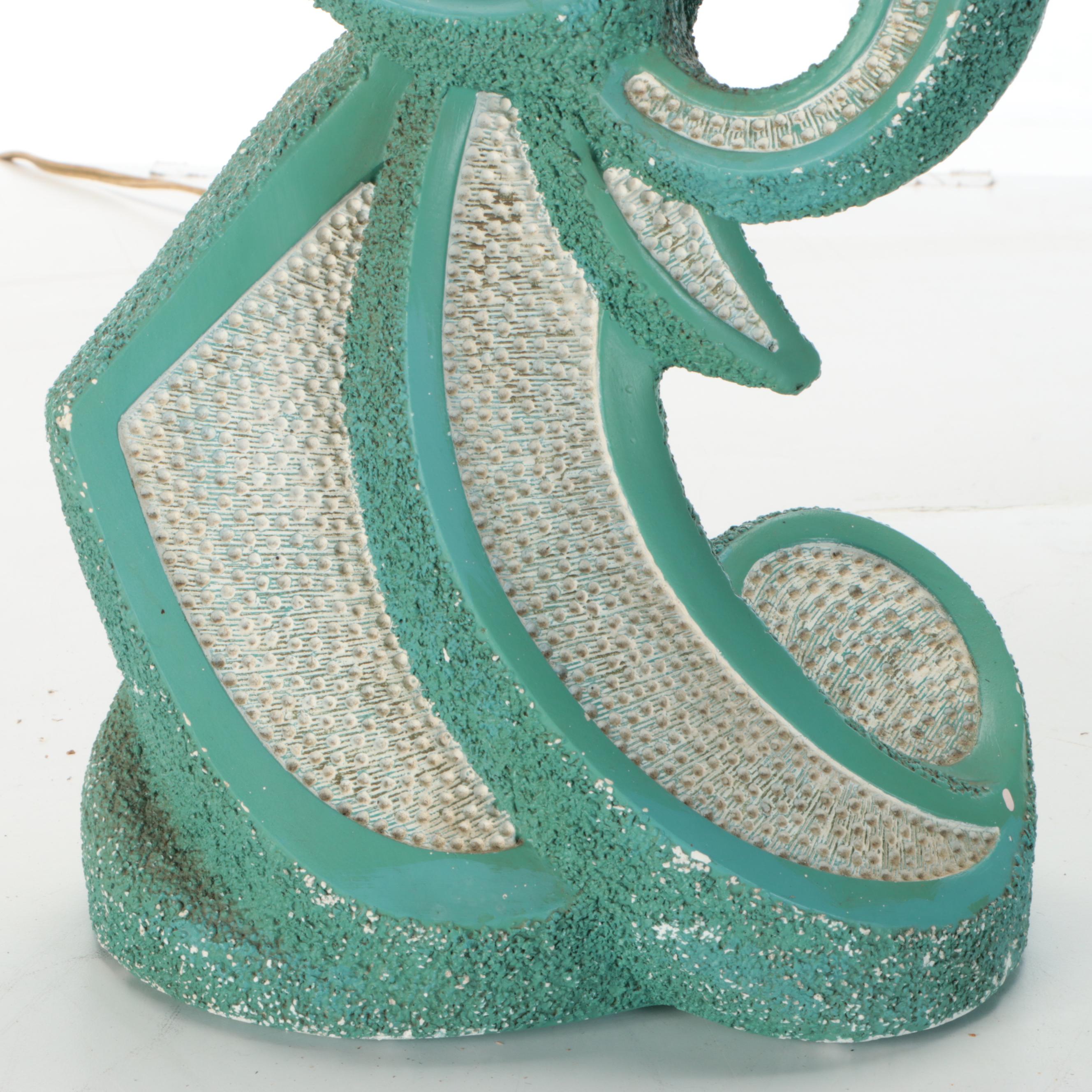 Pair of Mid Century Modern Turquoise Textured Abstract Table Lamps