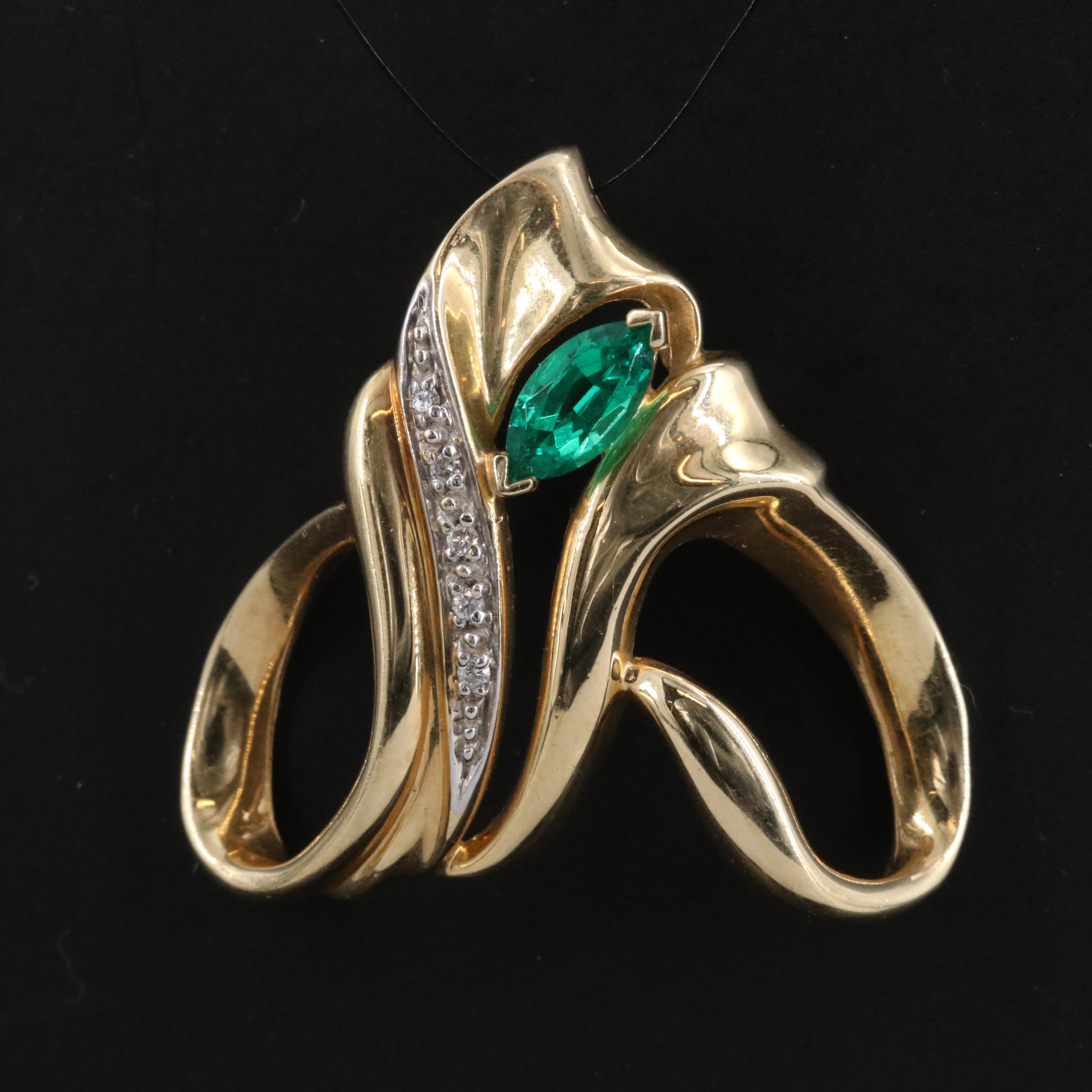 14K Emerald and Diamond Slide Pendant