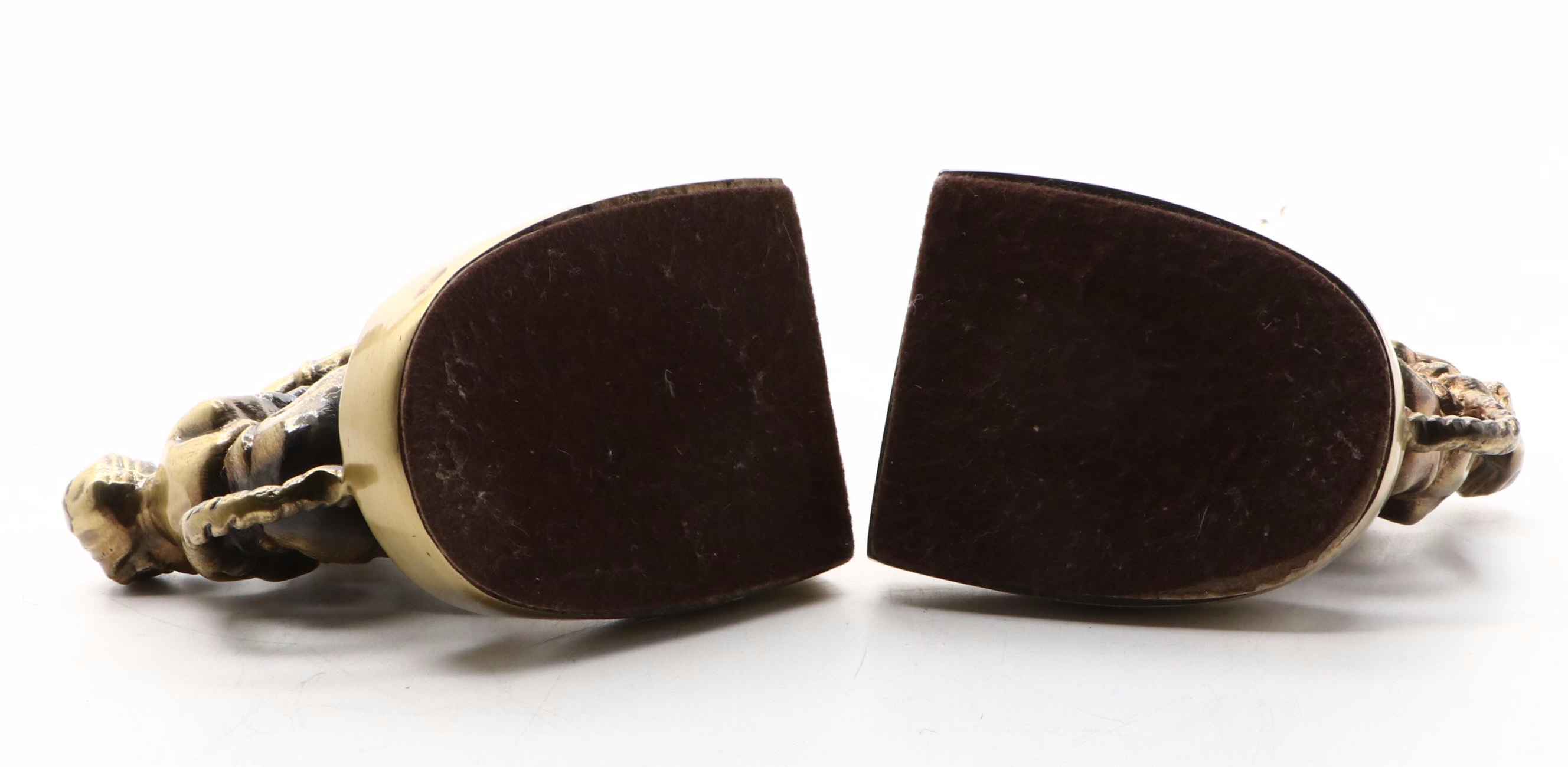 PM Craftsman Brass Finish Tug-of-War Bookends, Mid-20th Century