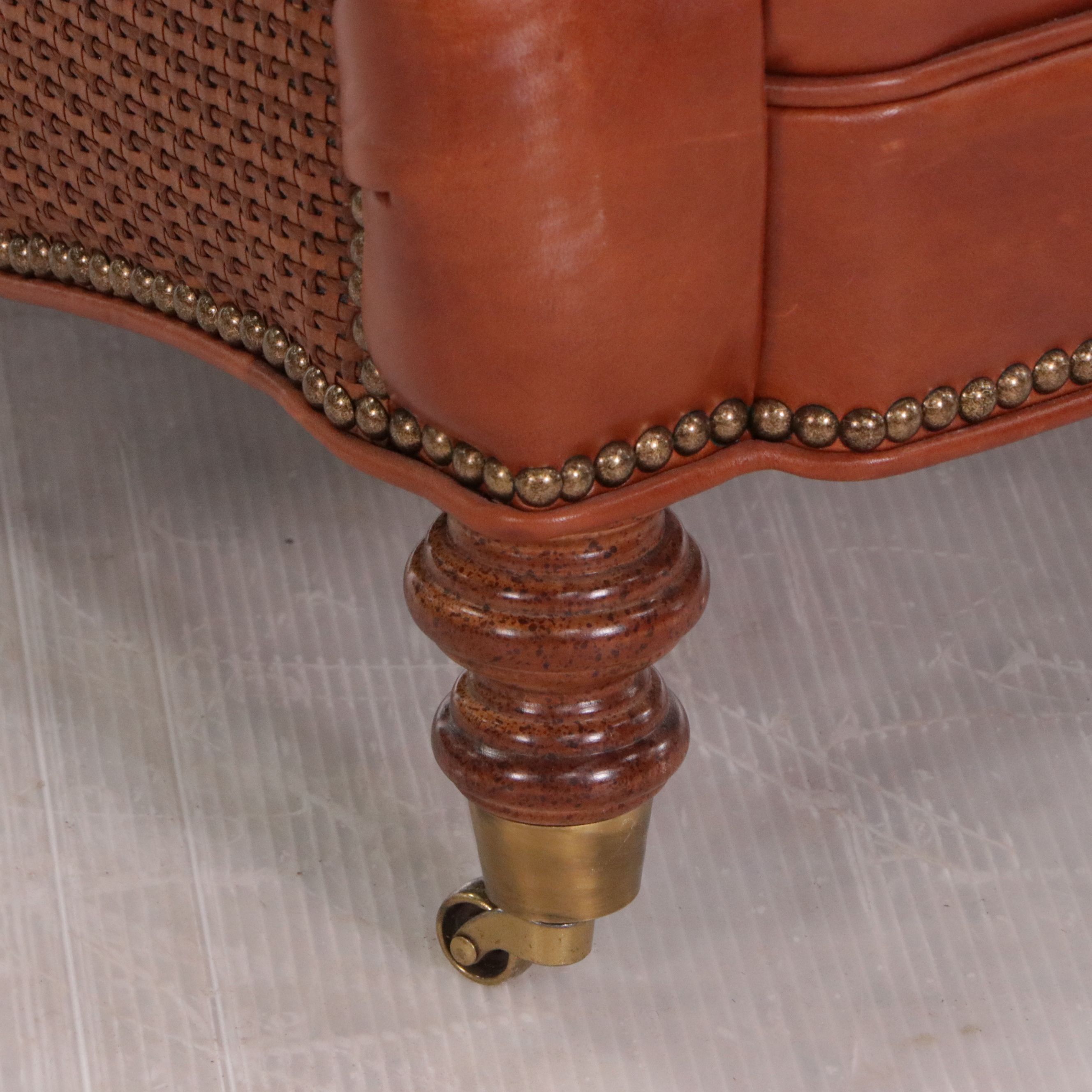 Wesley Hall "Barrington" Chestnut Brown Leather Armchair and Ottoman