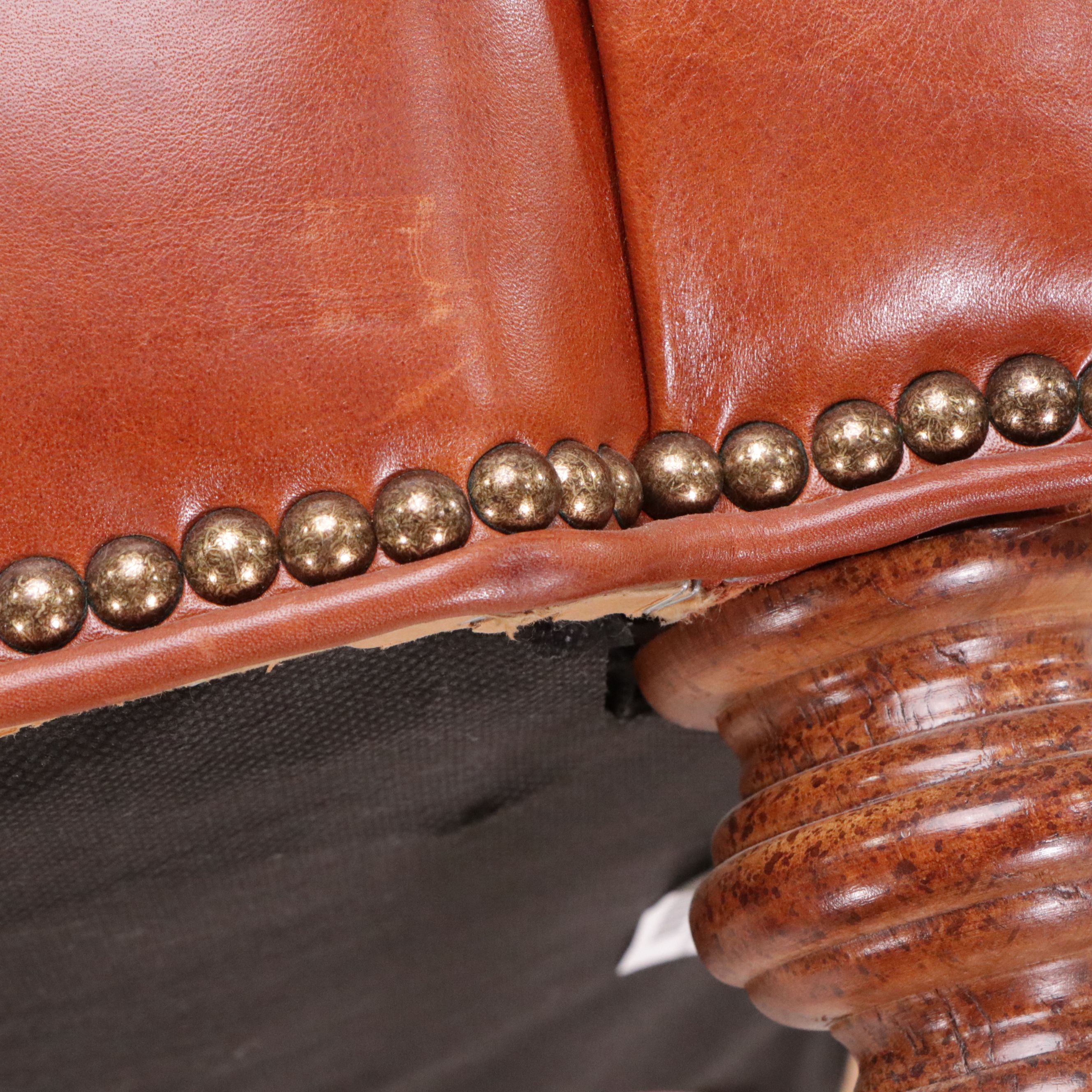 Wesley Hall "Barrington" Chestnut Brown Leather Armchair and Ottoman