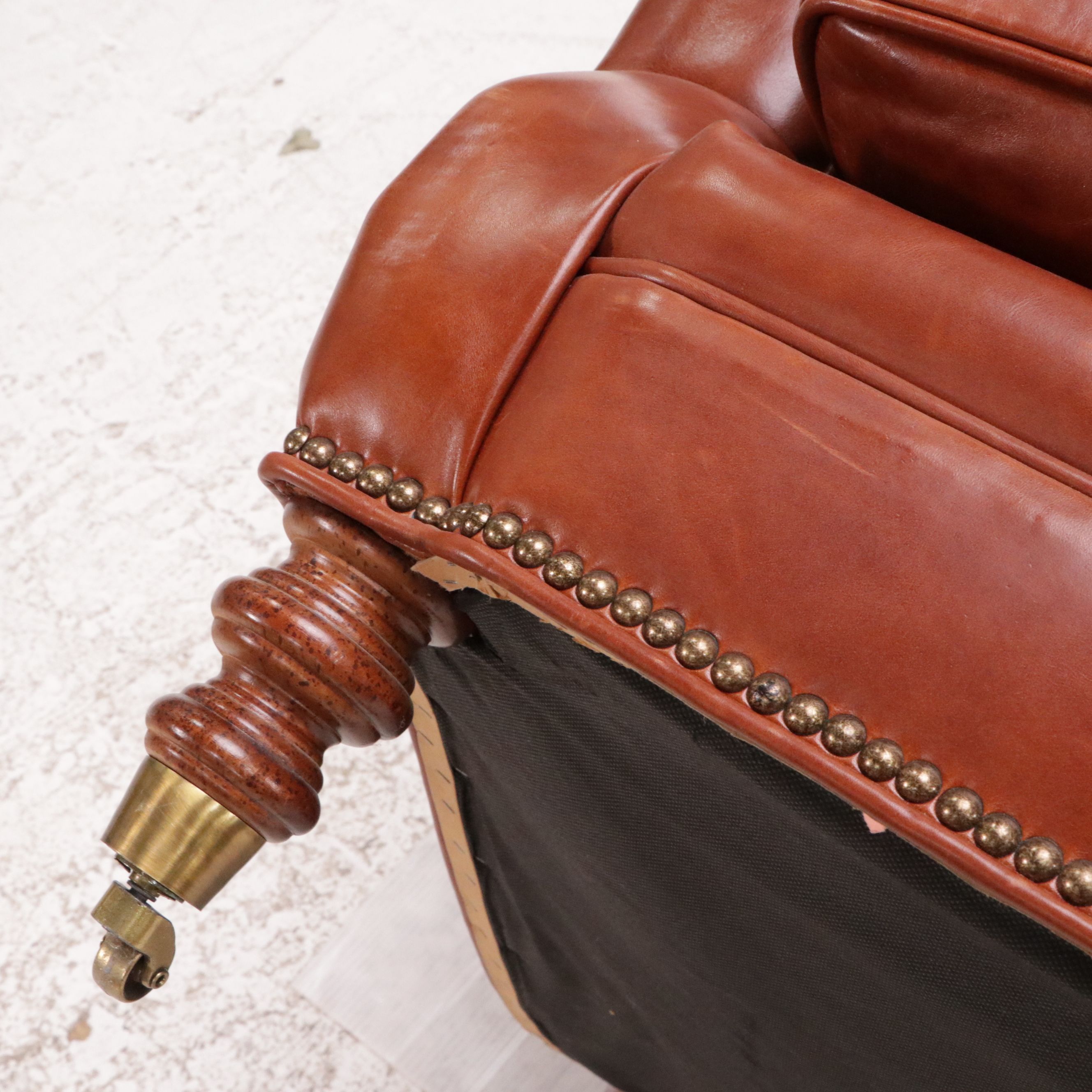 Wesley Hall "Barrington" Chestnut Brown Leather Armchair and Ottoman