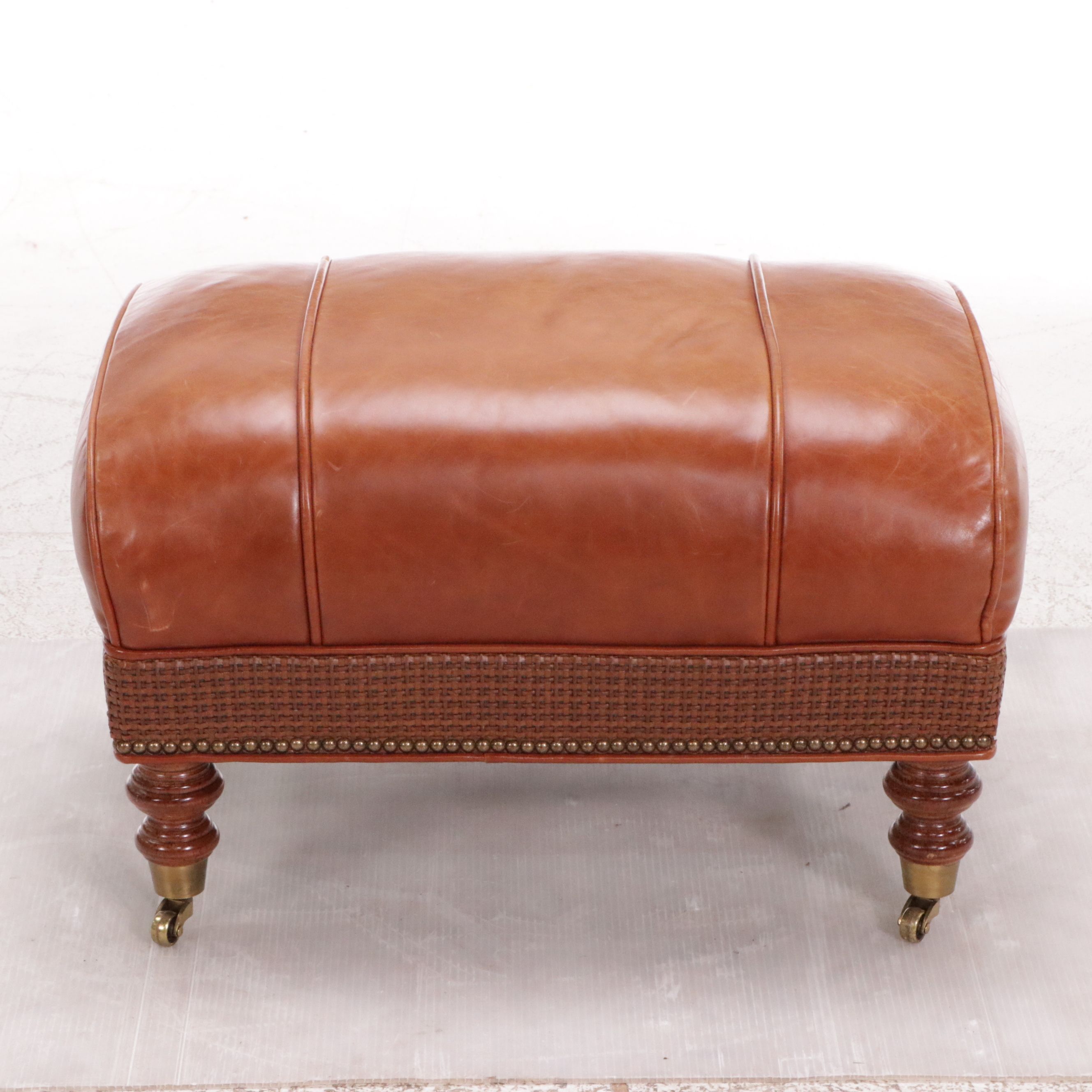 Wesley Hall "Barrington" Chestnut Brown Leather Armchair and Ottoman