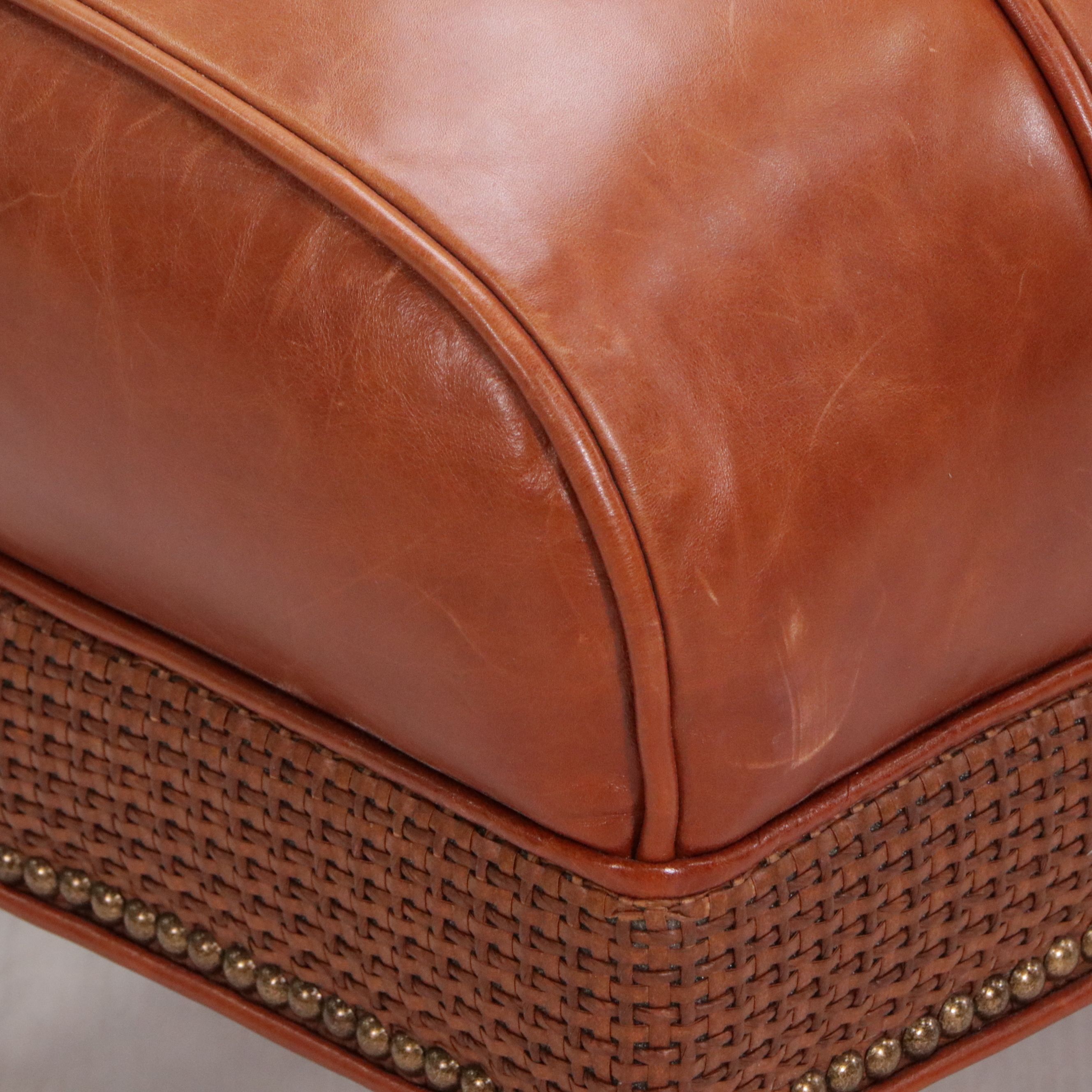 Wesley Hall "Barrington" Chestnut Brown Leather Armchair and Ottoman