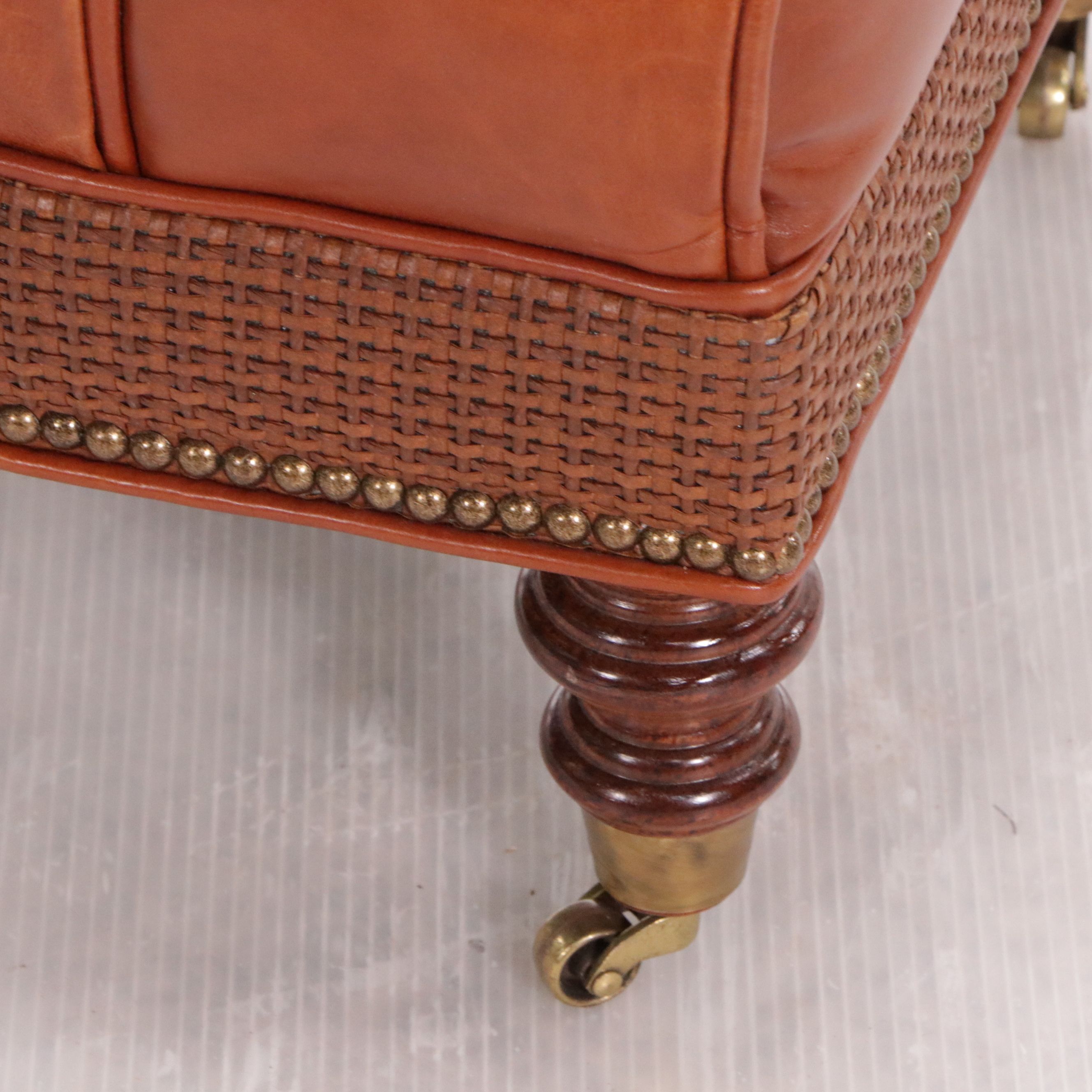 Wesley Hall "Barrington" Chestnut Brown Leather Armchair and Ottoman