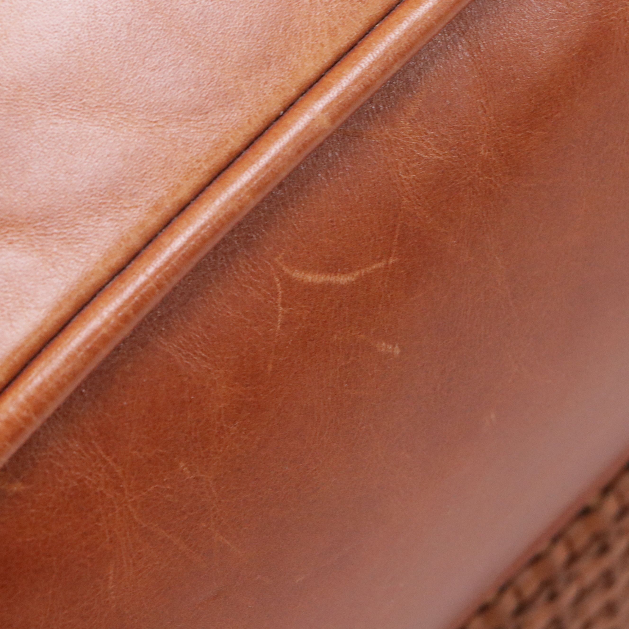 Wesley Hall "Barrington" Chestnut Brown Leather Armchair and Ottoman