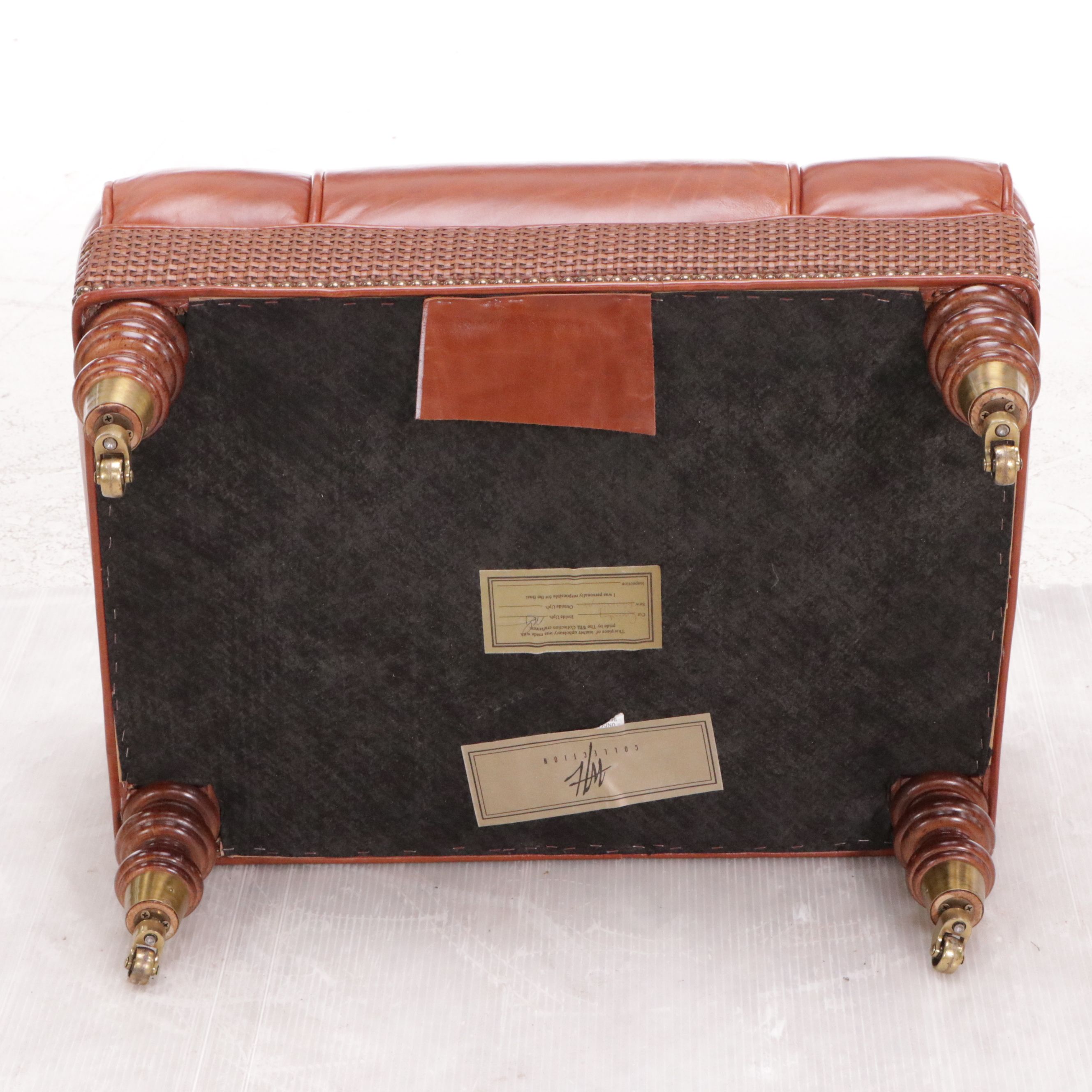 Wesley Hall "Barrington" Chestnut Brown Leather Armchair and Ottoman