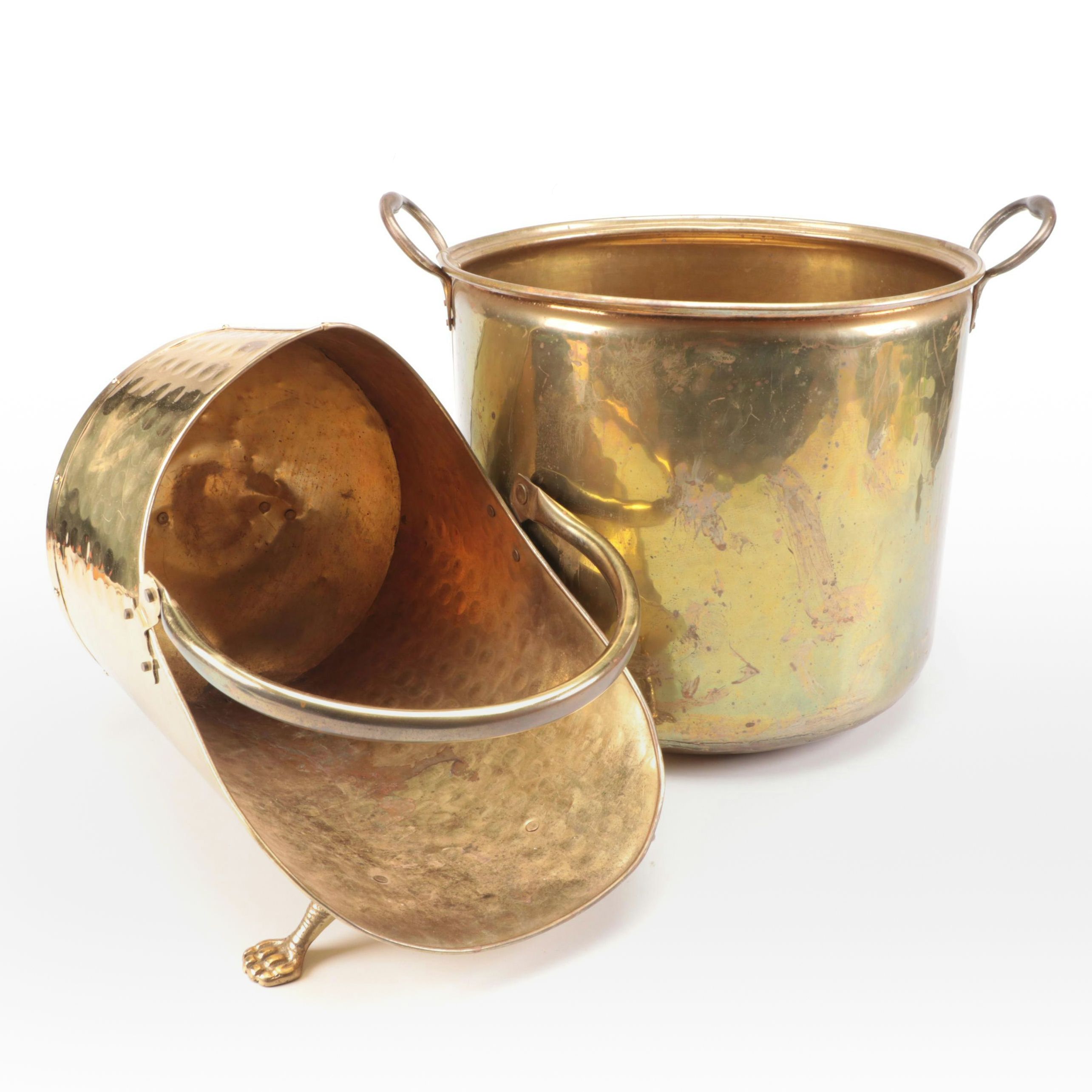 Hammered Brass Padfoot Coal Scuttle and Firewood Bucket