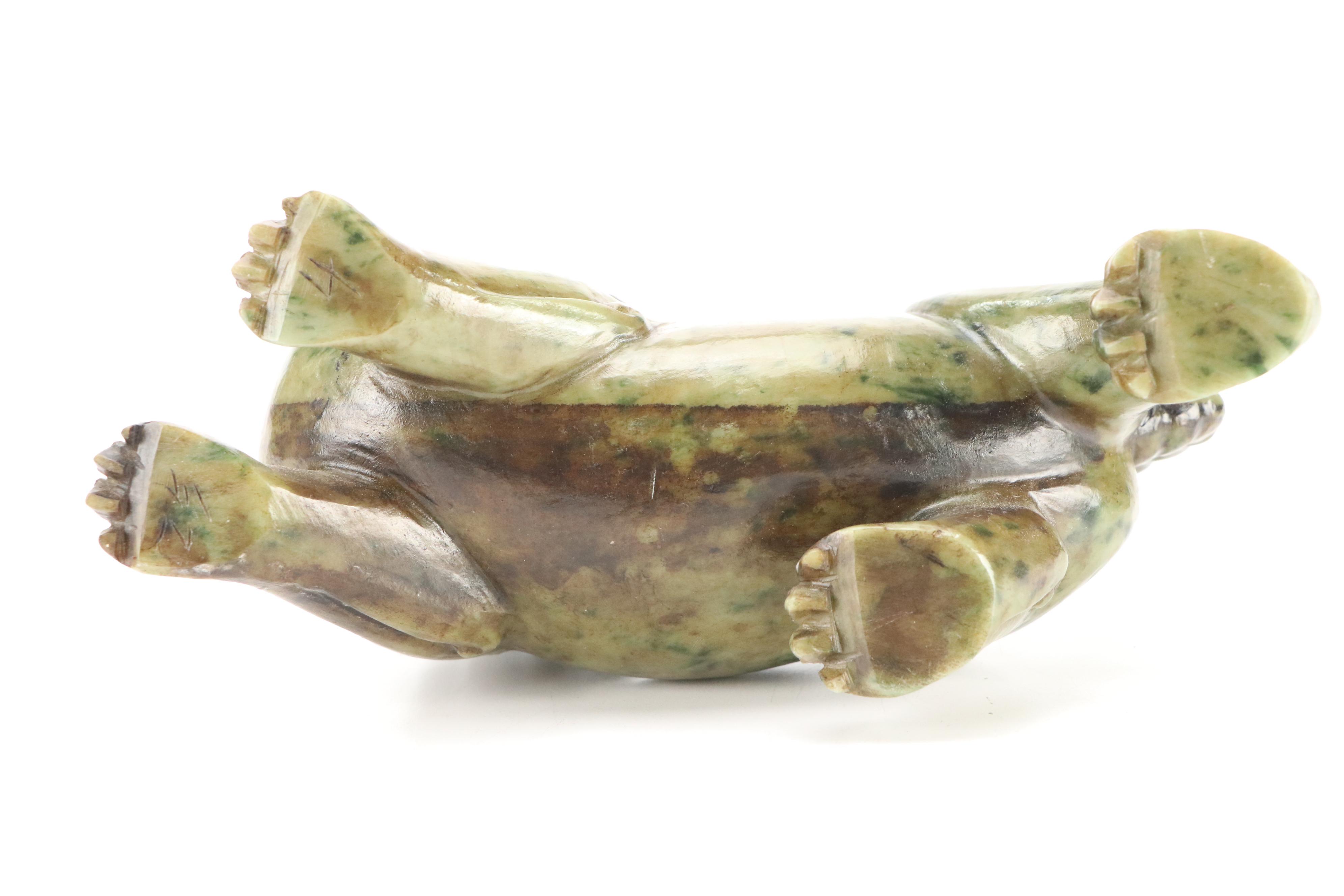 Chinese Carved Serpentine Guardian Lion with Custom Stand and Presentation Box