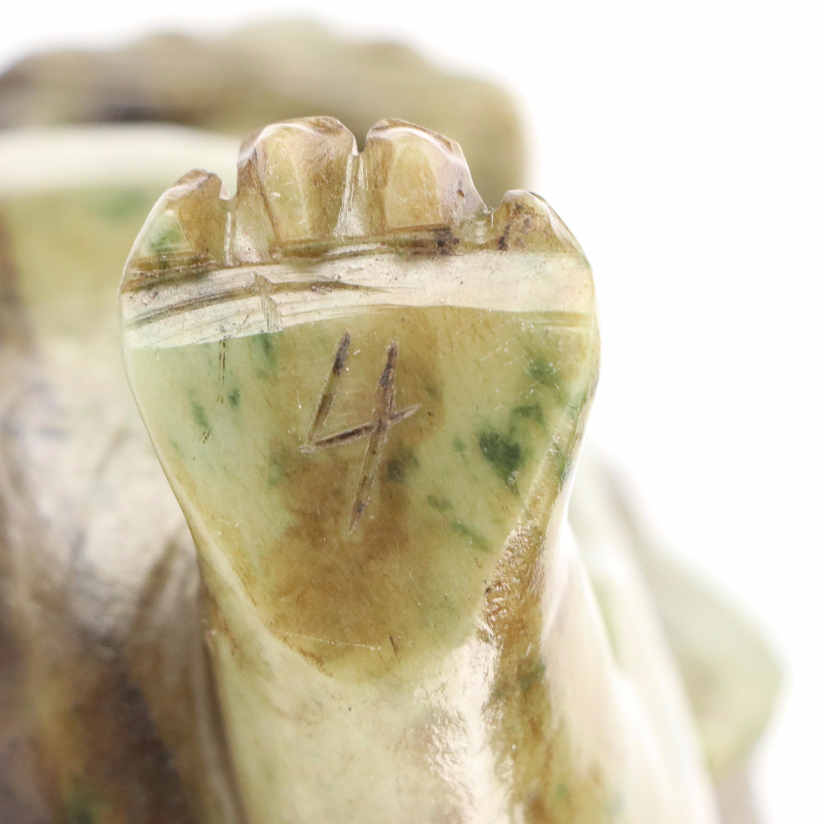 Chinese Carved Serpentine Guardian Lion with Custom Stand and Presentation Box