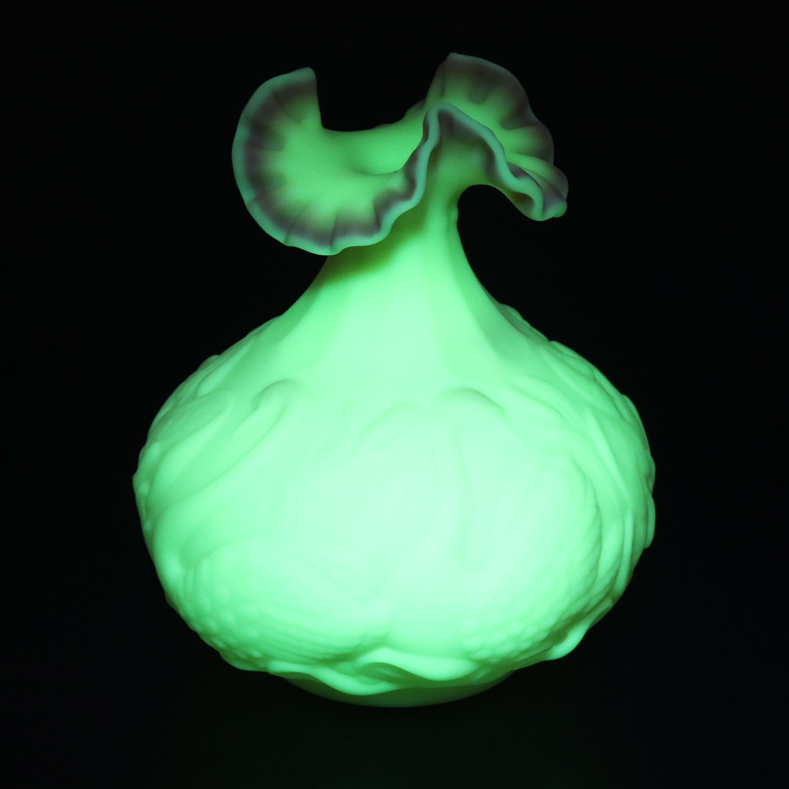 Fenton Embossed Swan Burmese Glass Vase with Hand-Painted Butterfly Vase