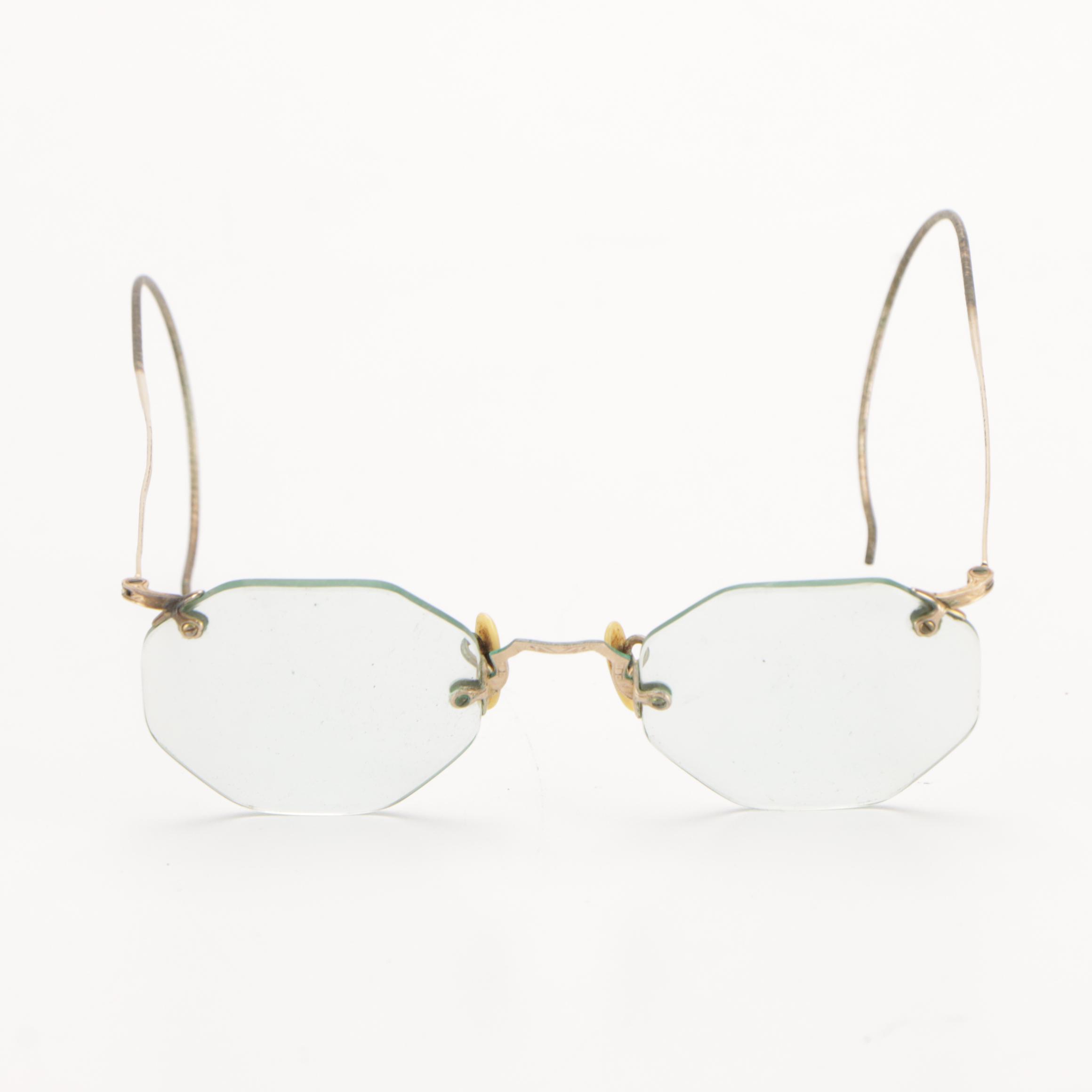 Antique Gold Filled Prescription Rimless and Windsor Eyeglasses with Cases