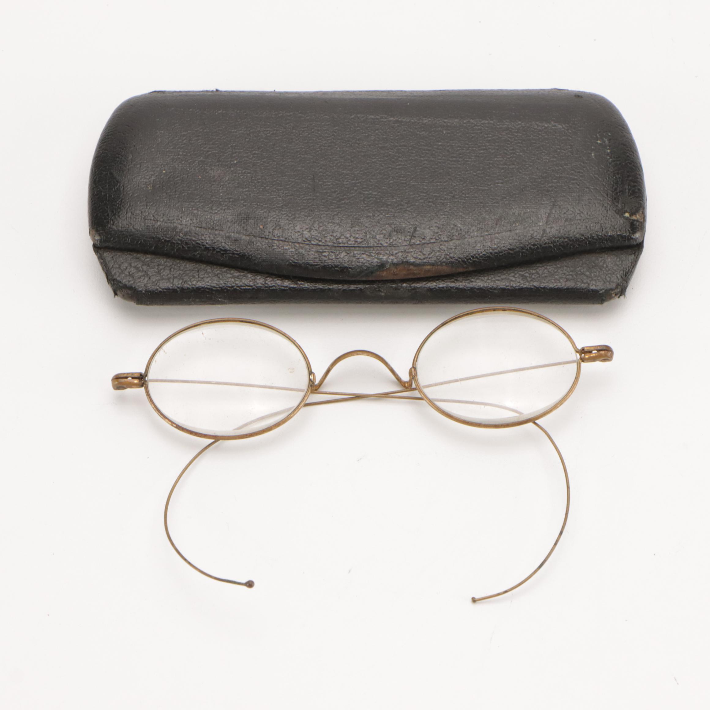 Antique Gold Filled Prescription Rimless and Windsor Eyeglasses with Cases