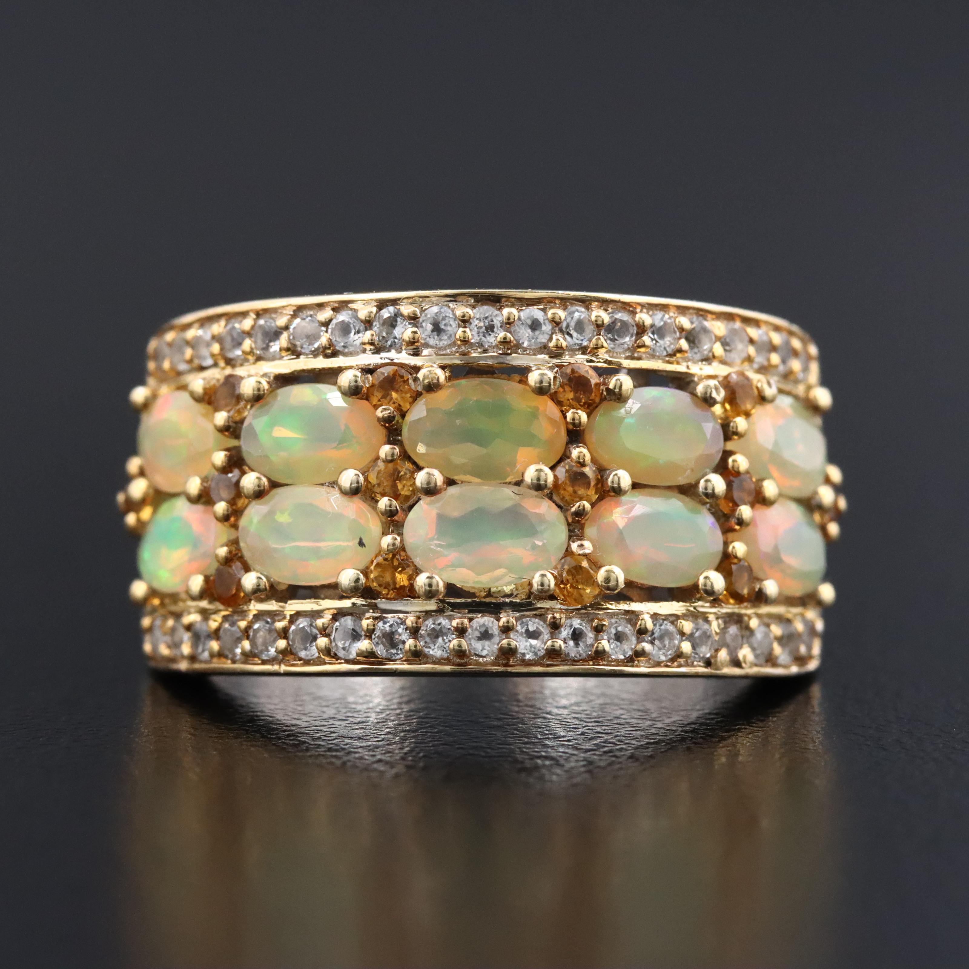 Sterling Opal and White Topaz Ring