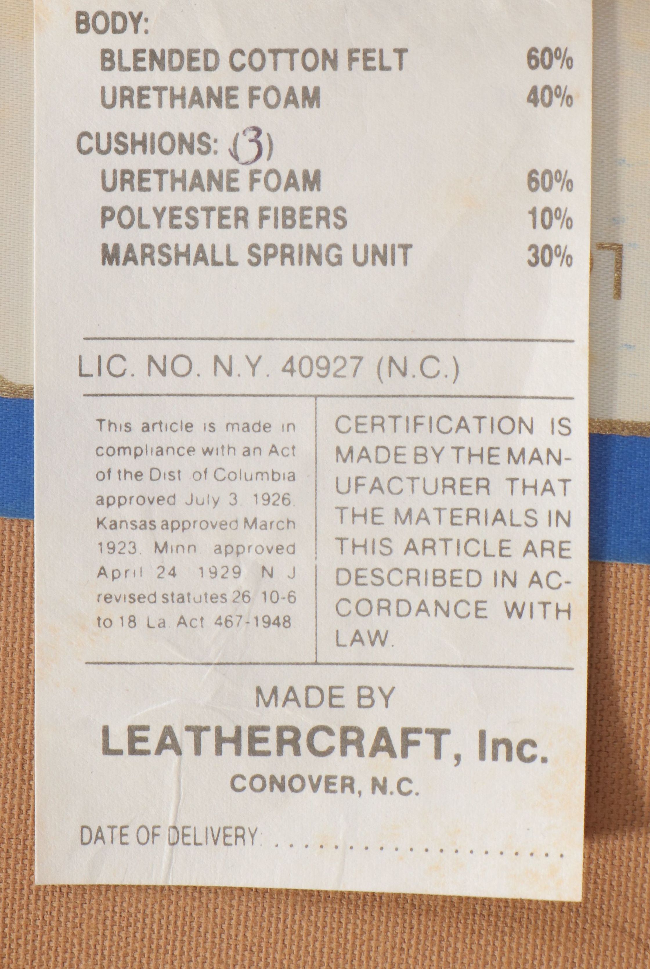 Leathercraft Inc. Brown Leather Sofa