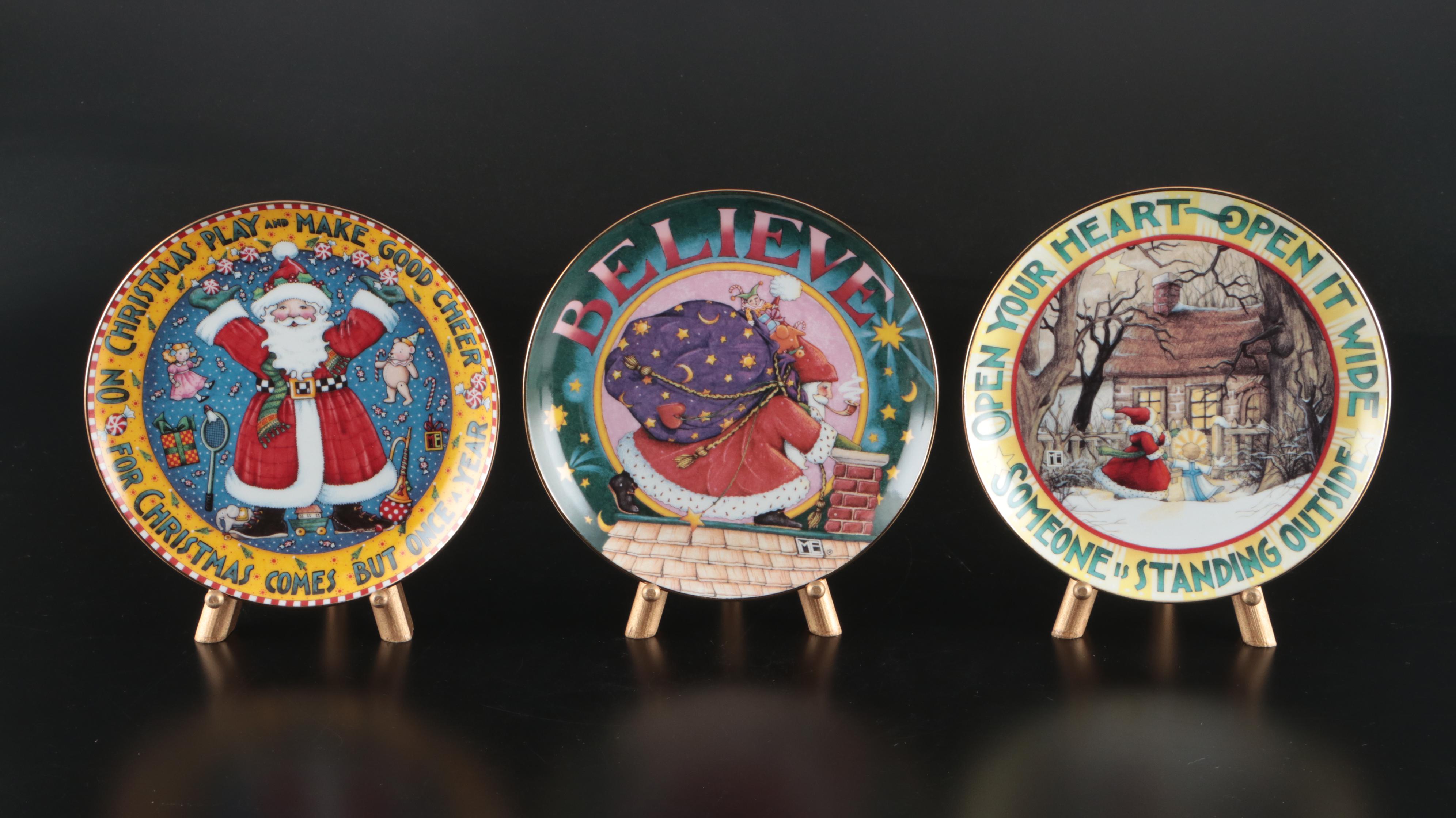 Danbury Mint "A Mary Engelbreit Christmas"  Porcelain Plates with Wood Stands