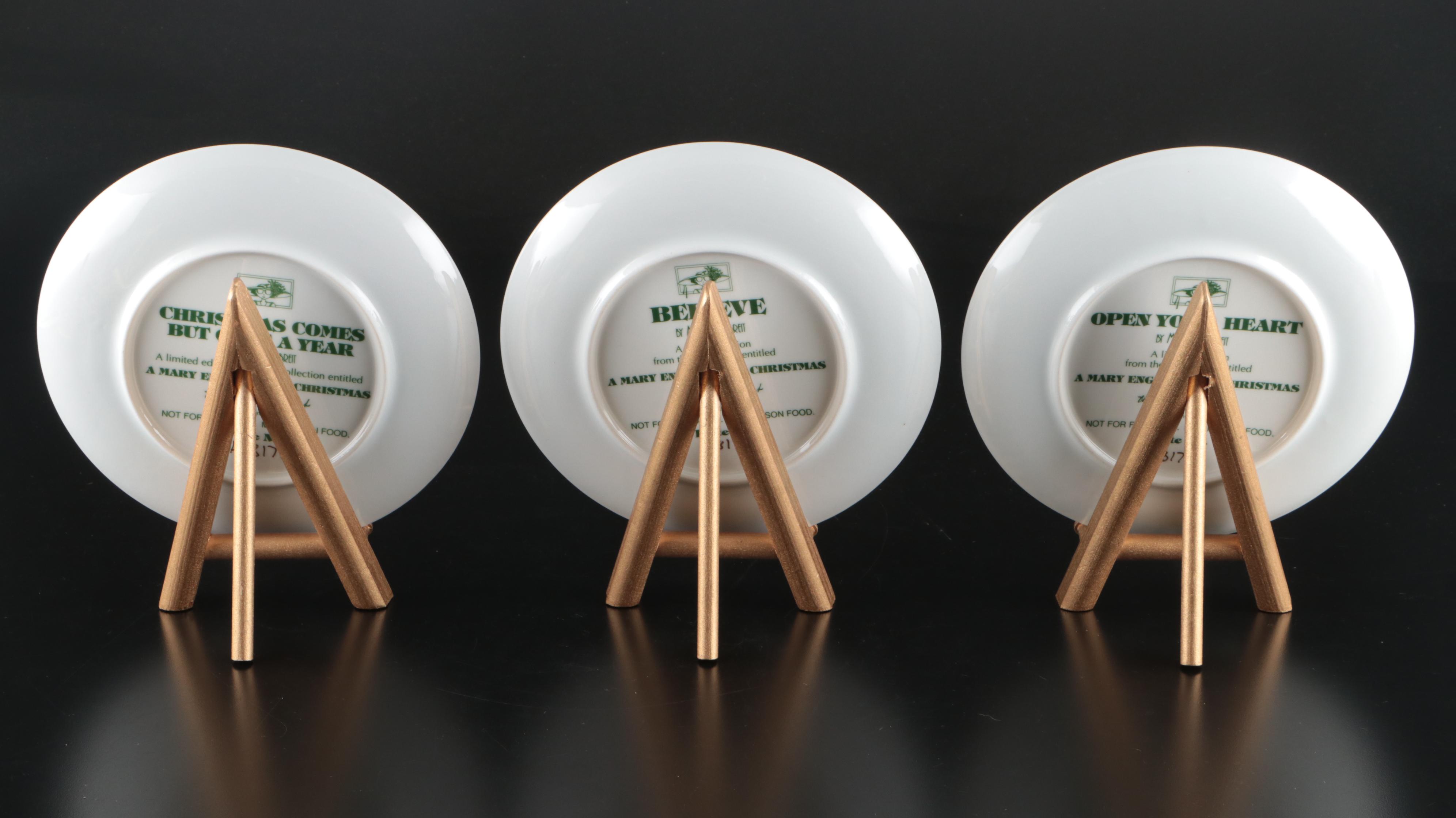 Danbury Mint "A Mary Engelbreit Christmas"  Porcelain Plates with Wood Stands