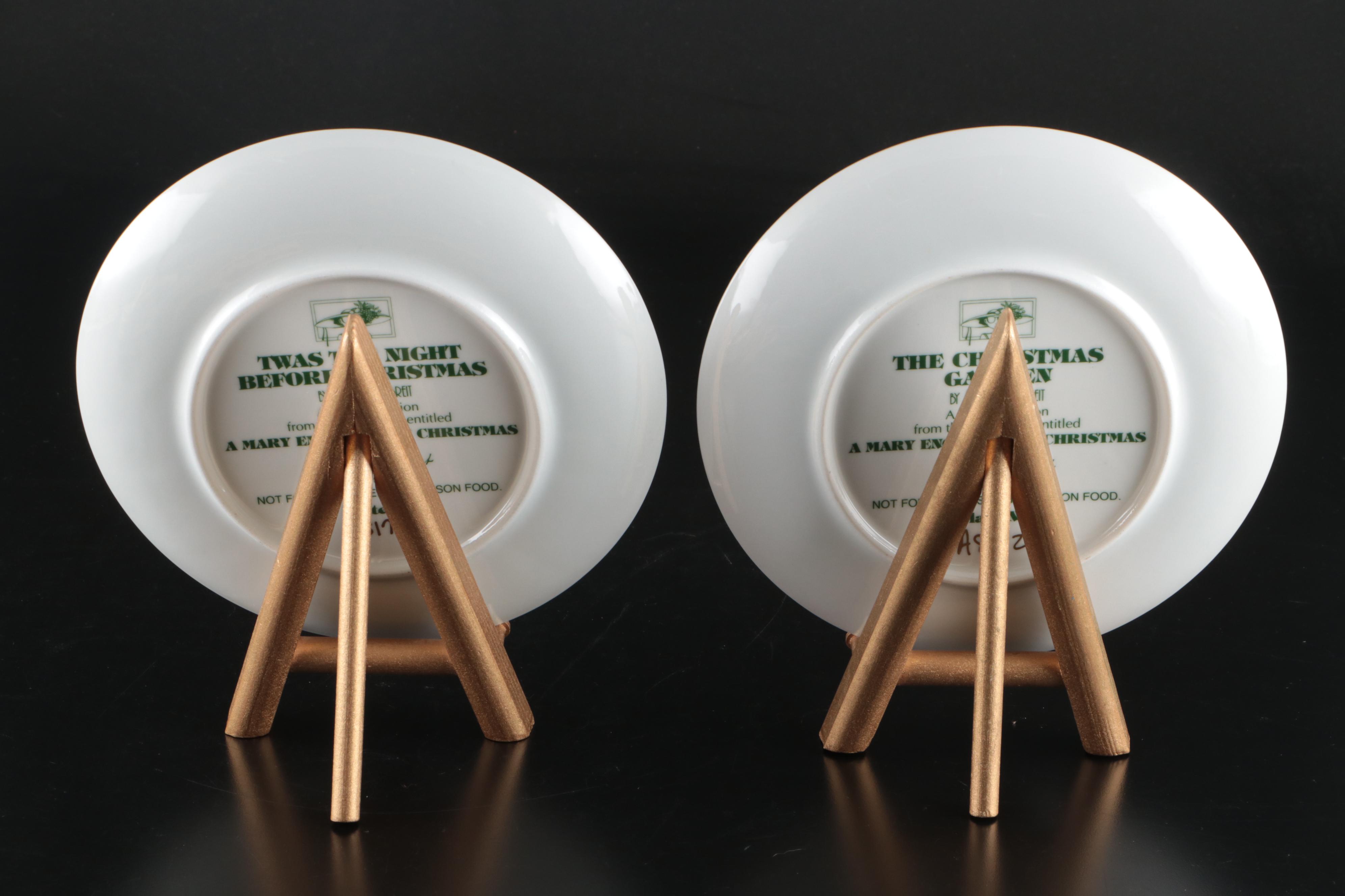 Danbury Mint "A Mary Engelbreit Christmas"  Porcelain Plates with Wood Stands