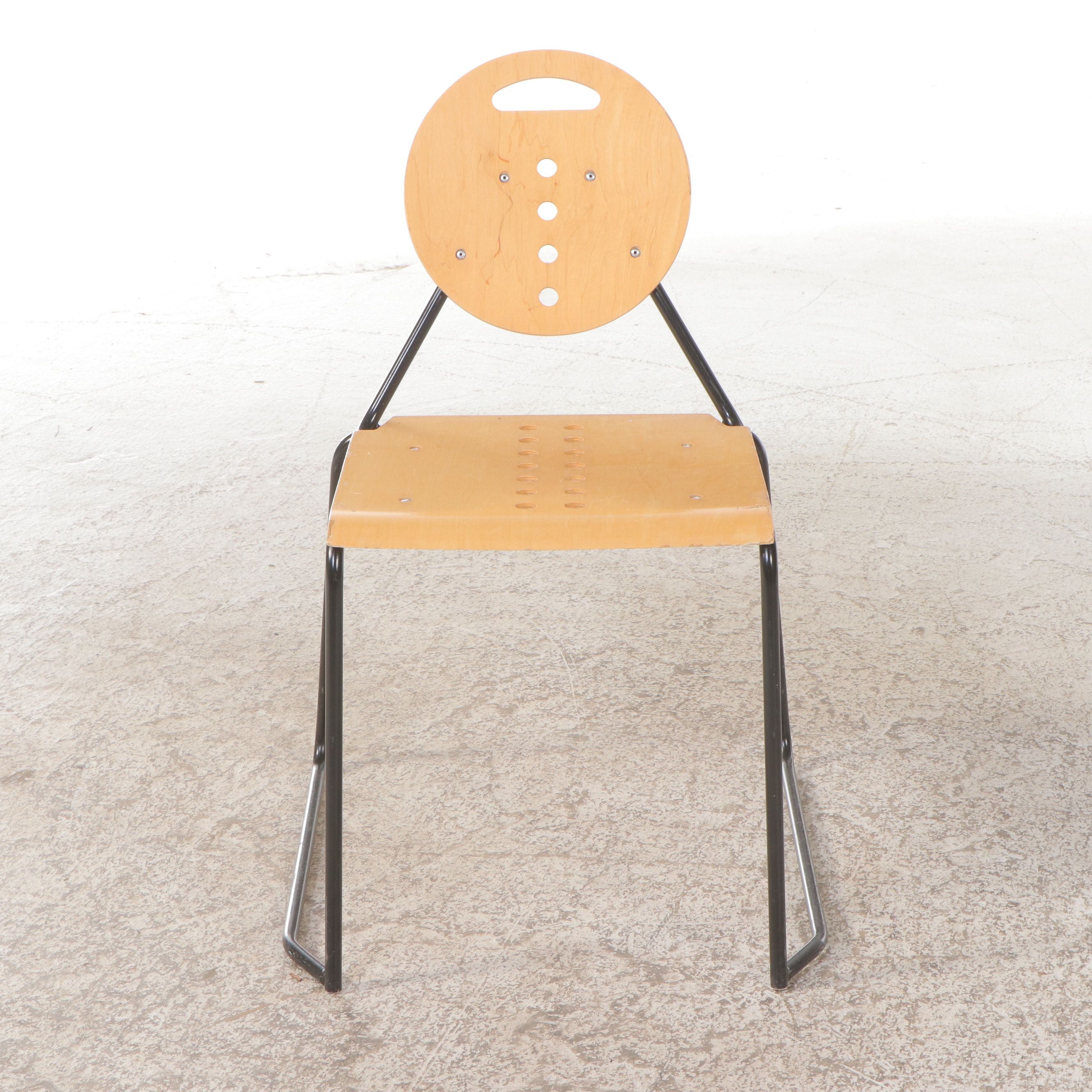 Set of Four Lowenstein Postmodernist Metal and Plywood Dining Chairs