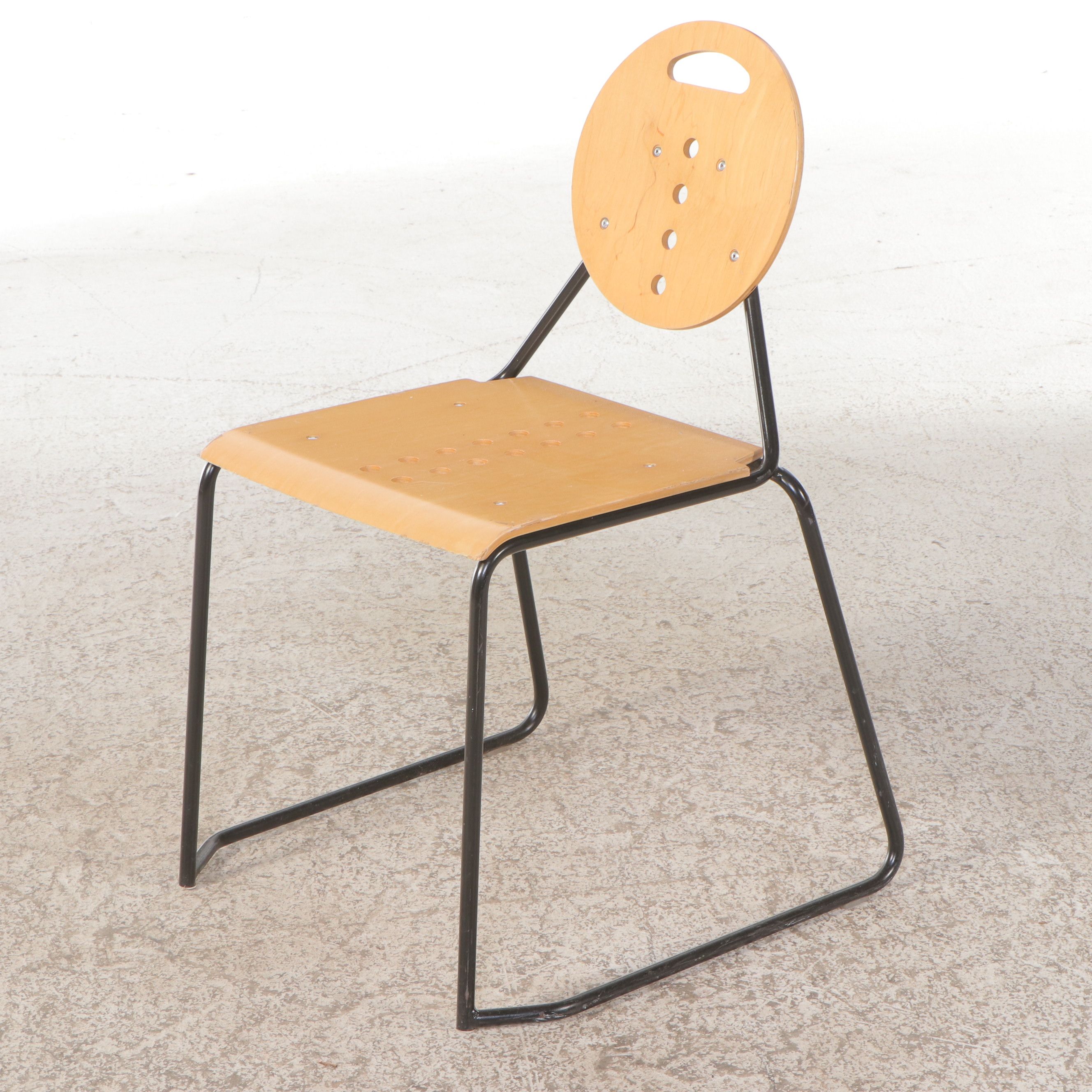 Set of Four Lowenstein Postmodernist Metal and Plywood Dining Chairs