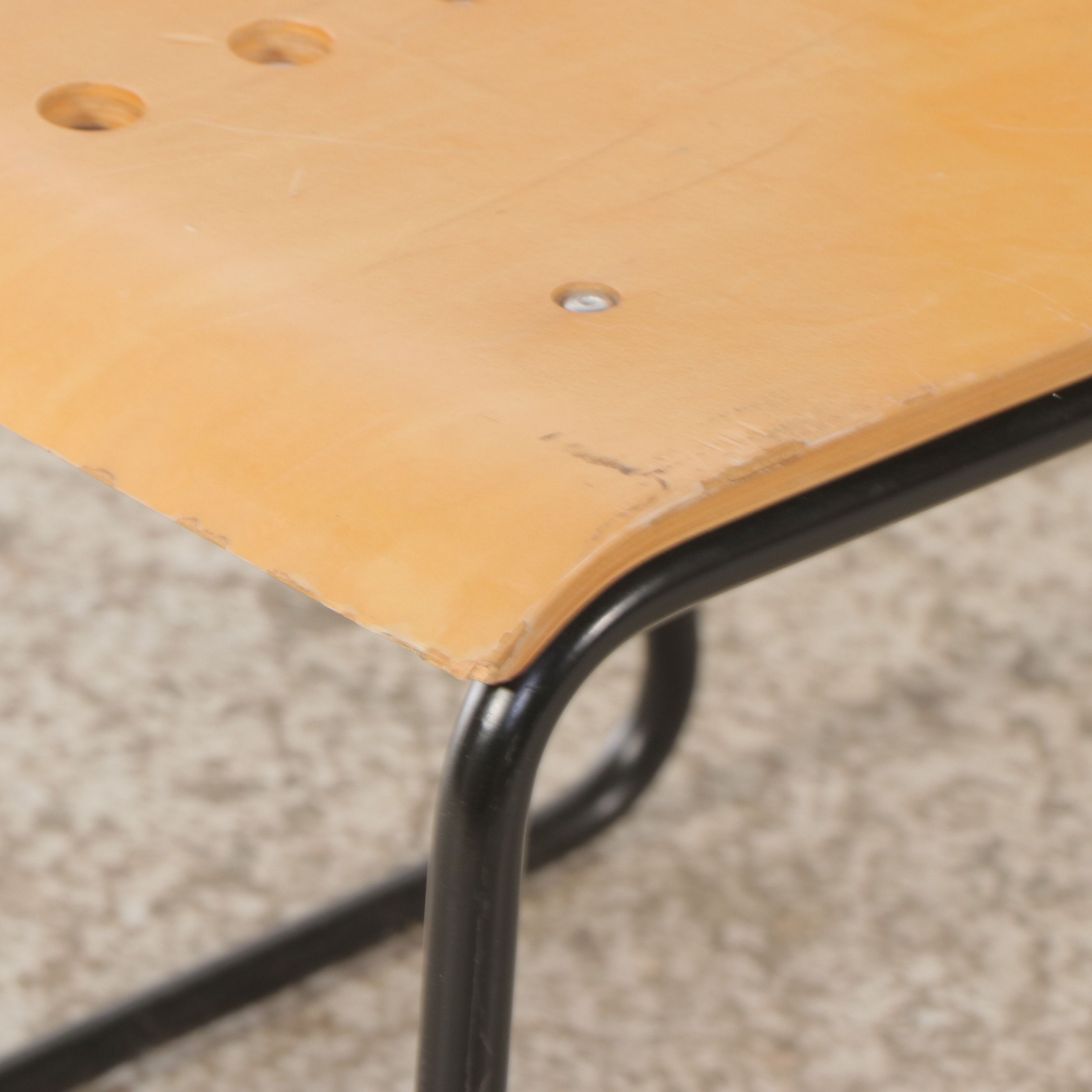 Set of Four Lowenstein Postmodernist Metal and Plywood Dining Chairs