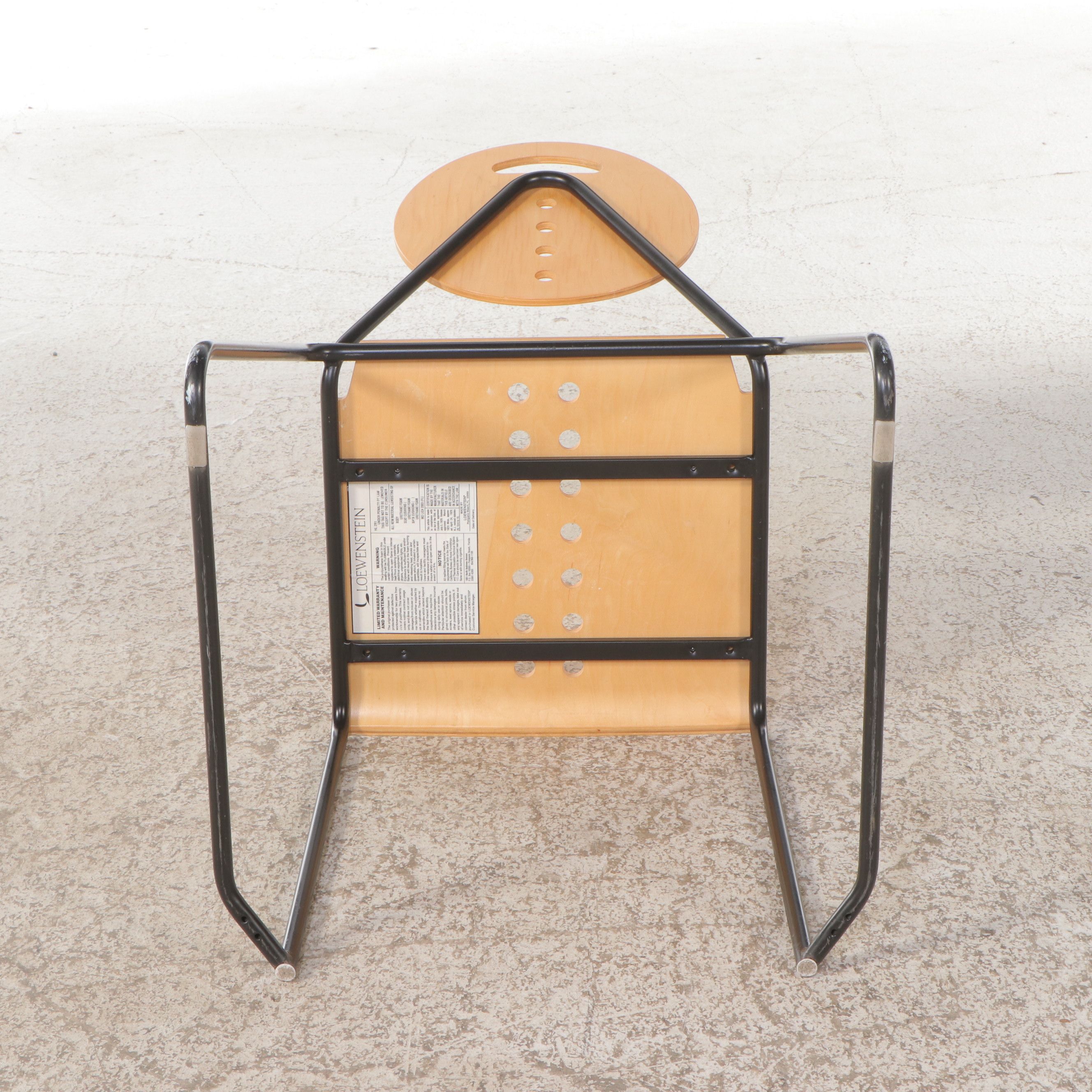 Set of Four Lowenstein Postmodernist Metal and Plywood Dining Chairs