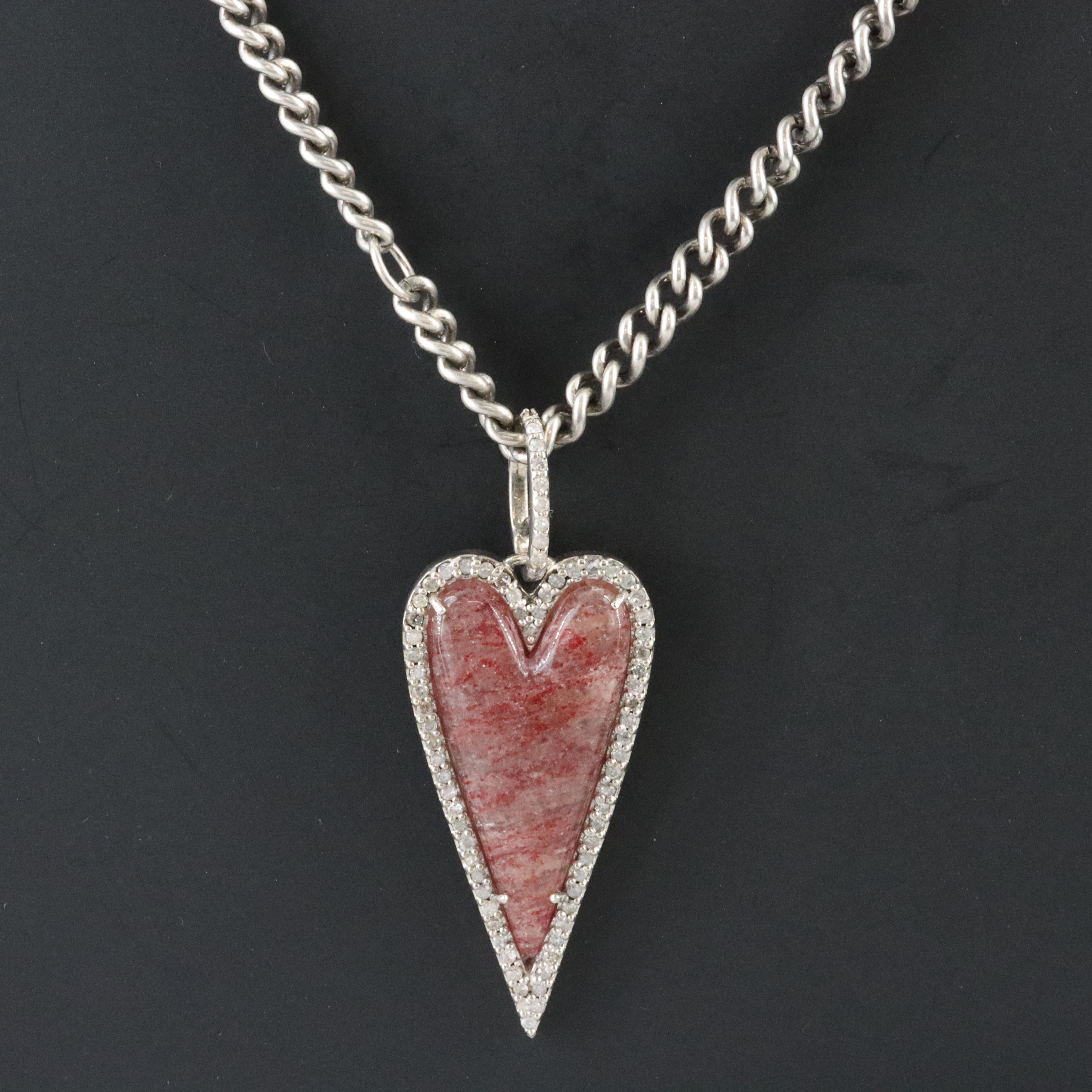 Sterling Sheryl Lowe Strawberry Quartz and Diamond Necklace