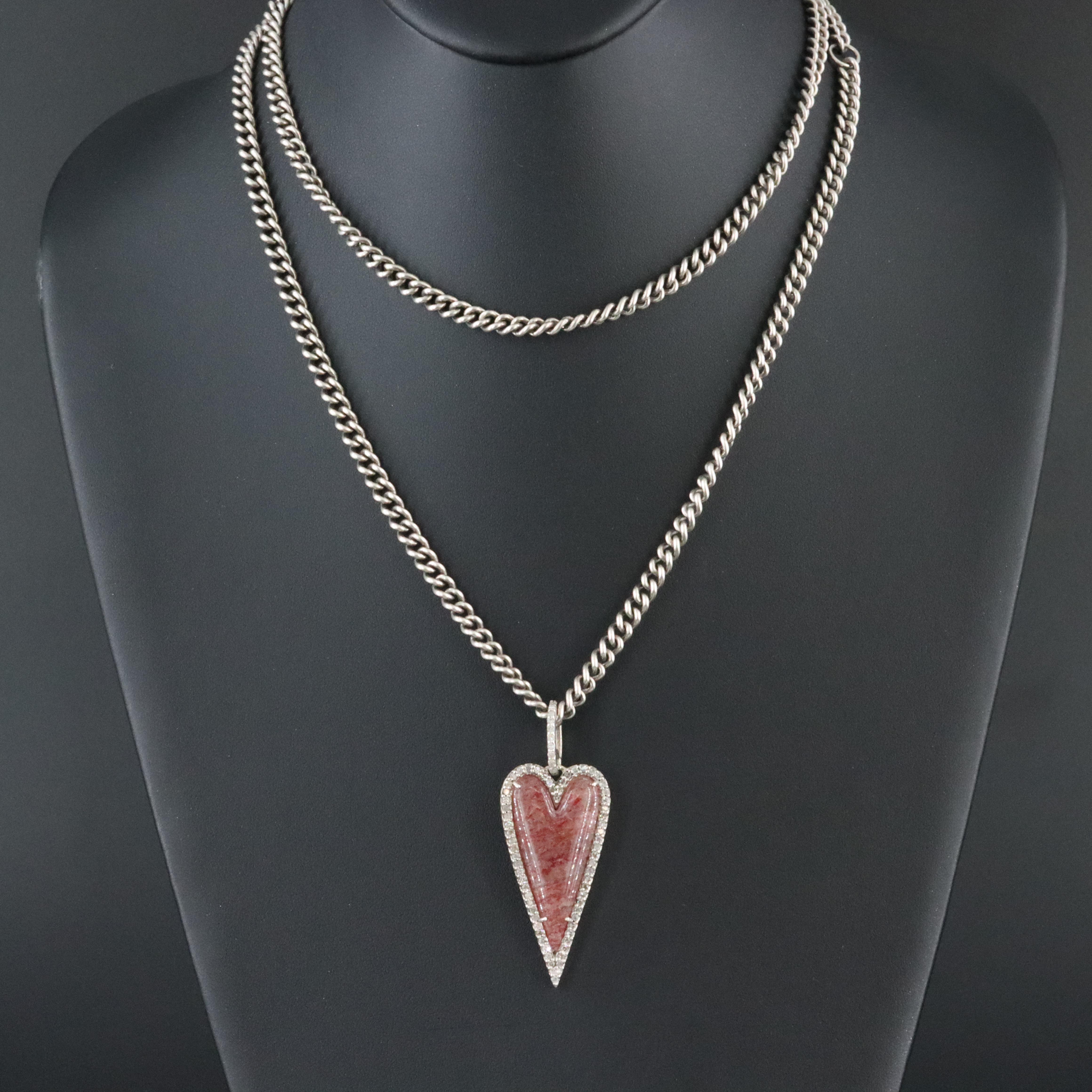Sterling Sheryl Lowe Strawberry Quartz and Diamond Necklace