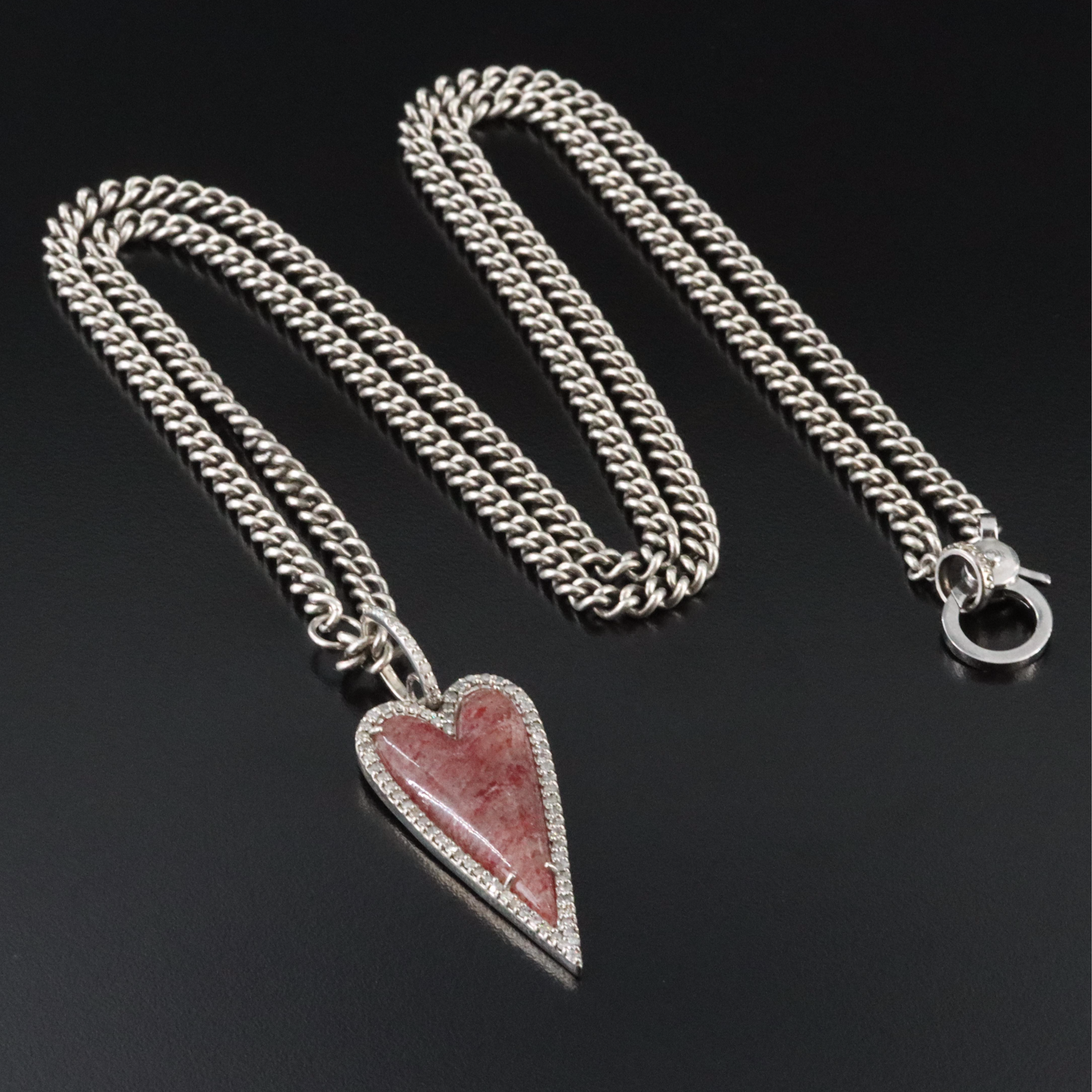 Sterling Sheryl Lowe Strawberry Quartz and Diamond Necklace