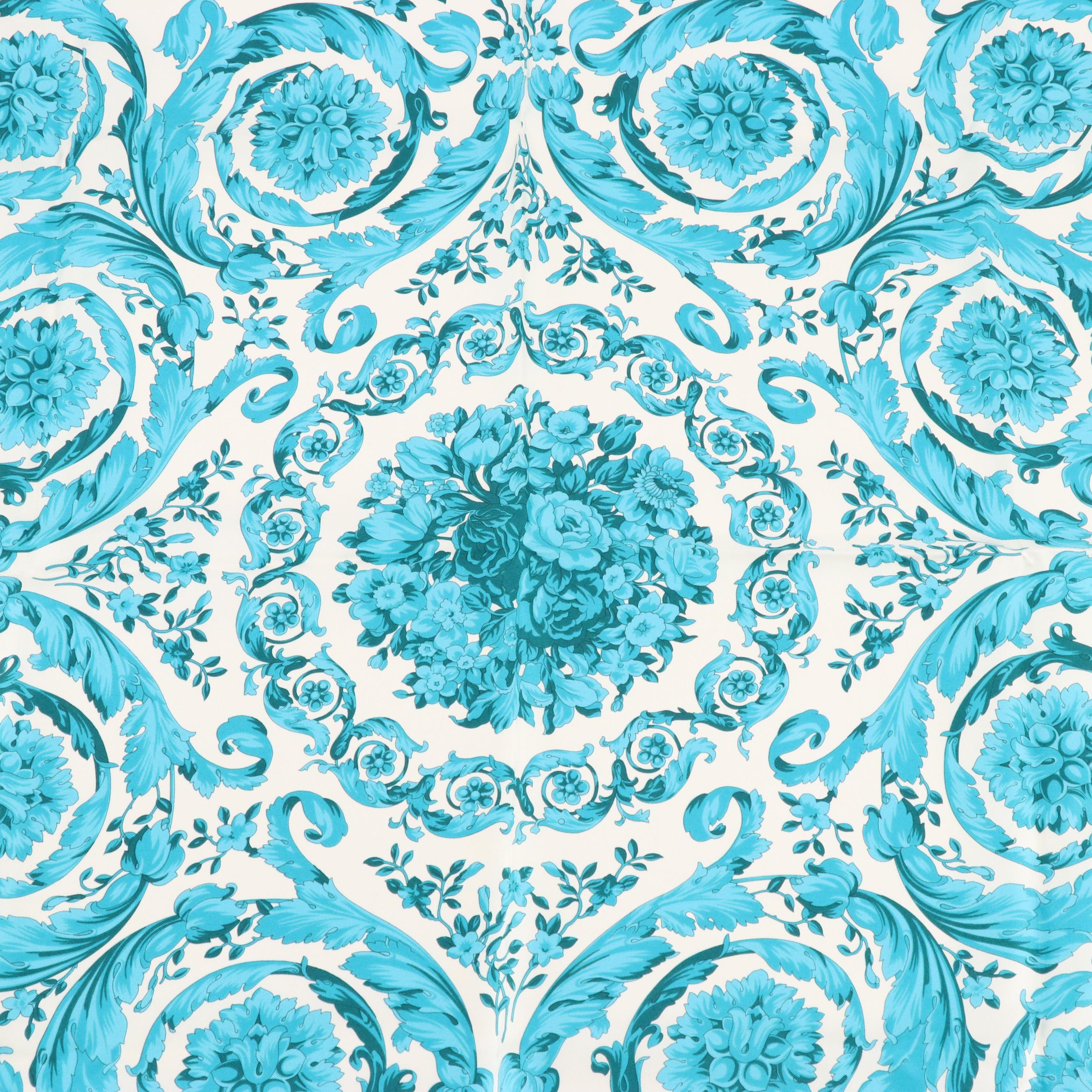 Versace Blue Printed Silk Twill Scarf in Box