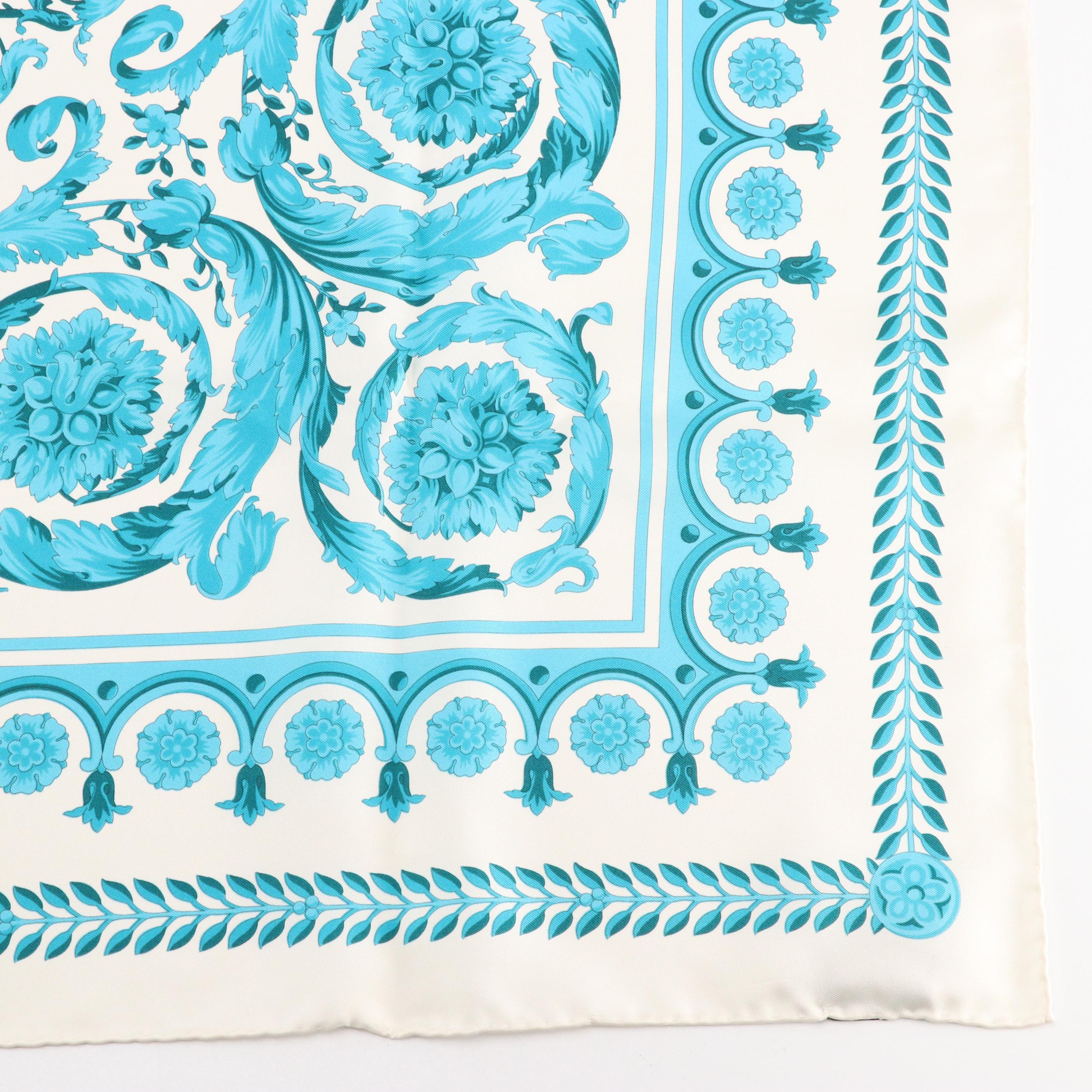 Versace Blue Printed Silk Twill Scarf in Box