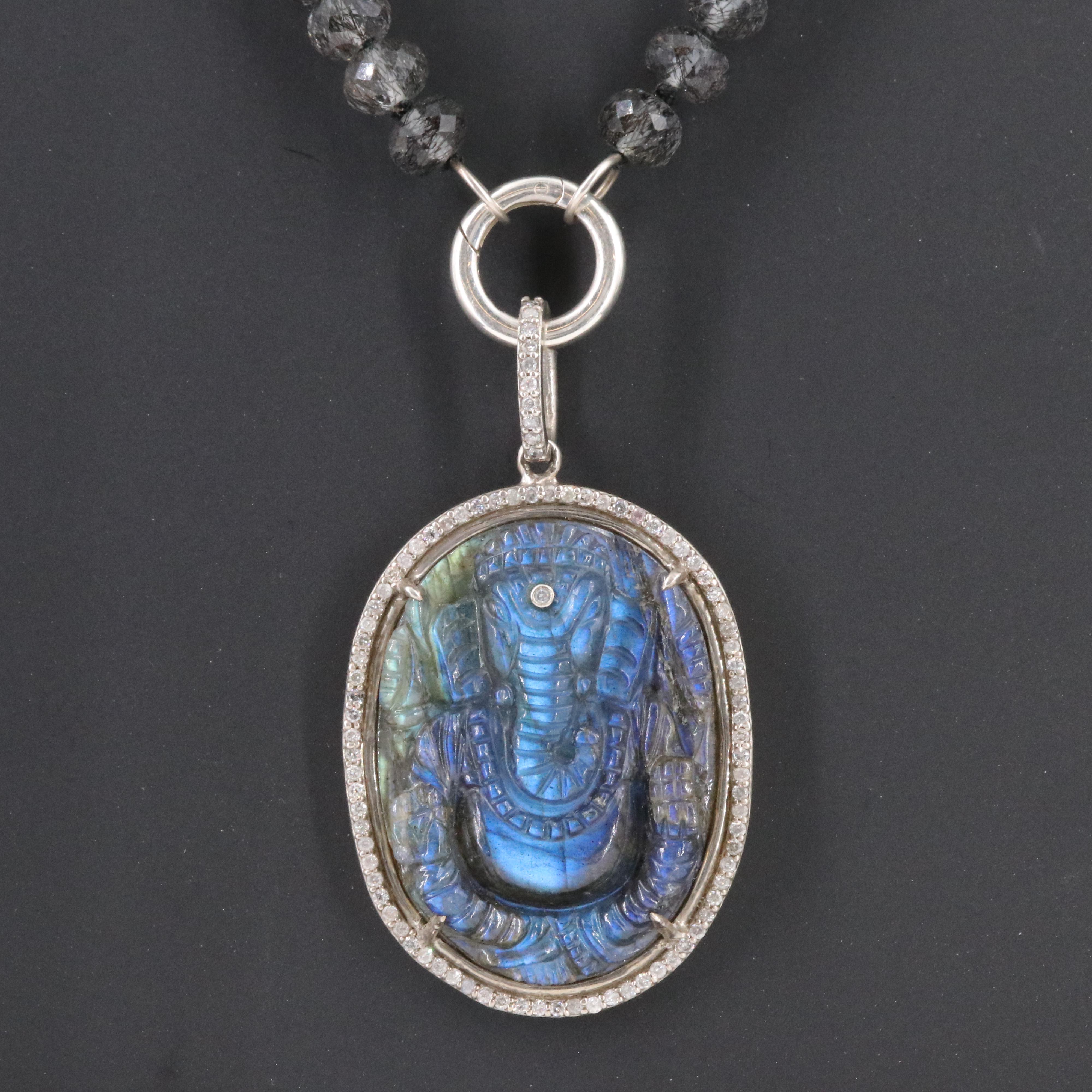 Cheryl Lowe Sterling Tourmalinated Quartz, Labradorite and Diamond Necklace