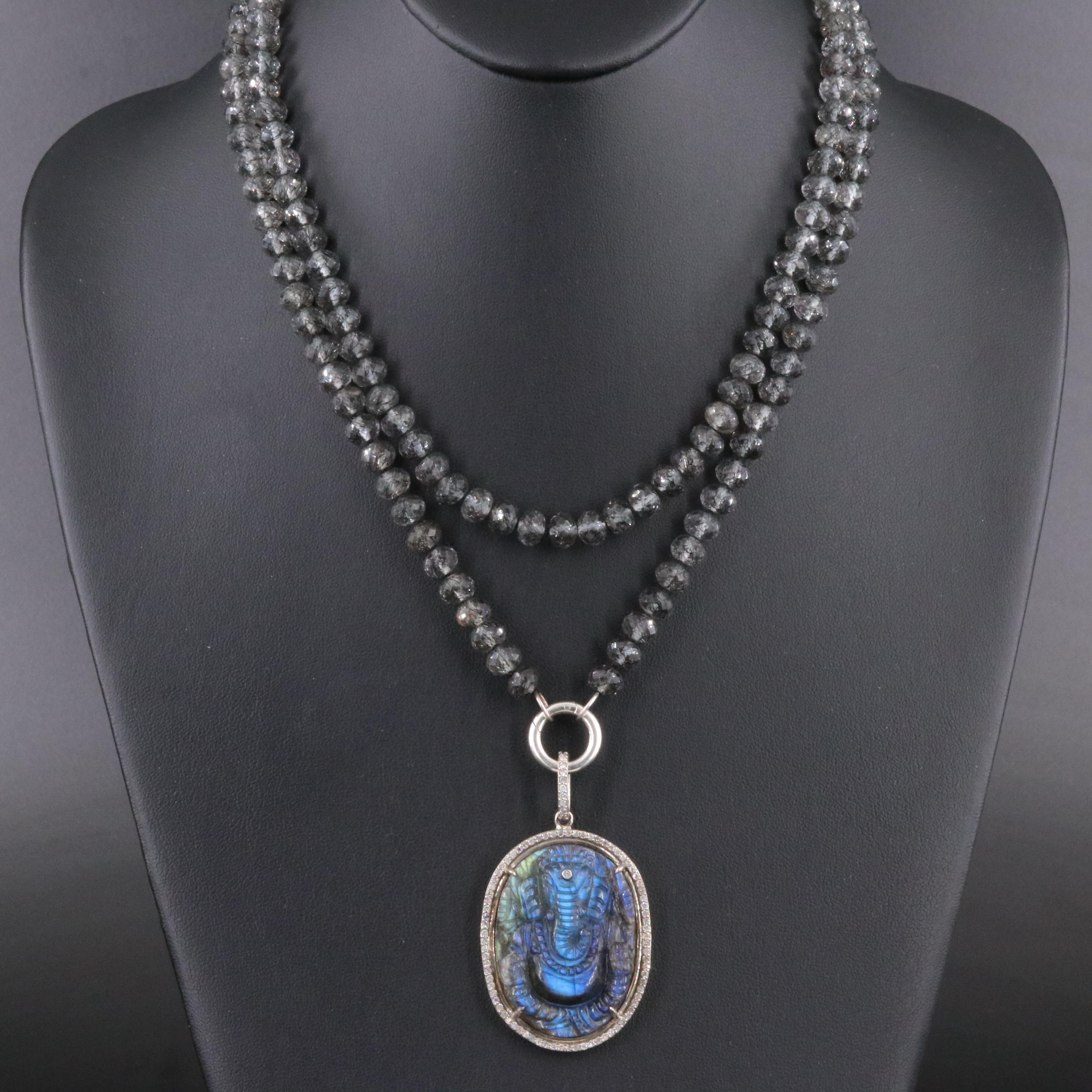 Cheryl Lowe Sterling Tourmalinated Quartz, Labradorite and Diamond Necklace