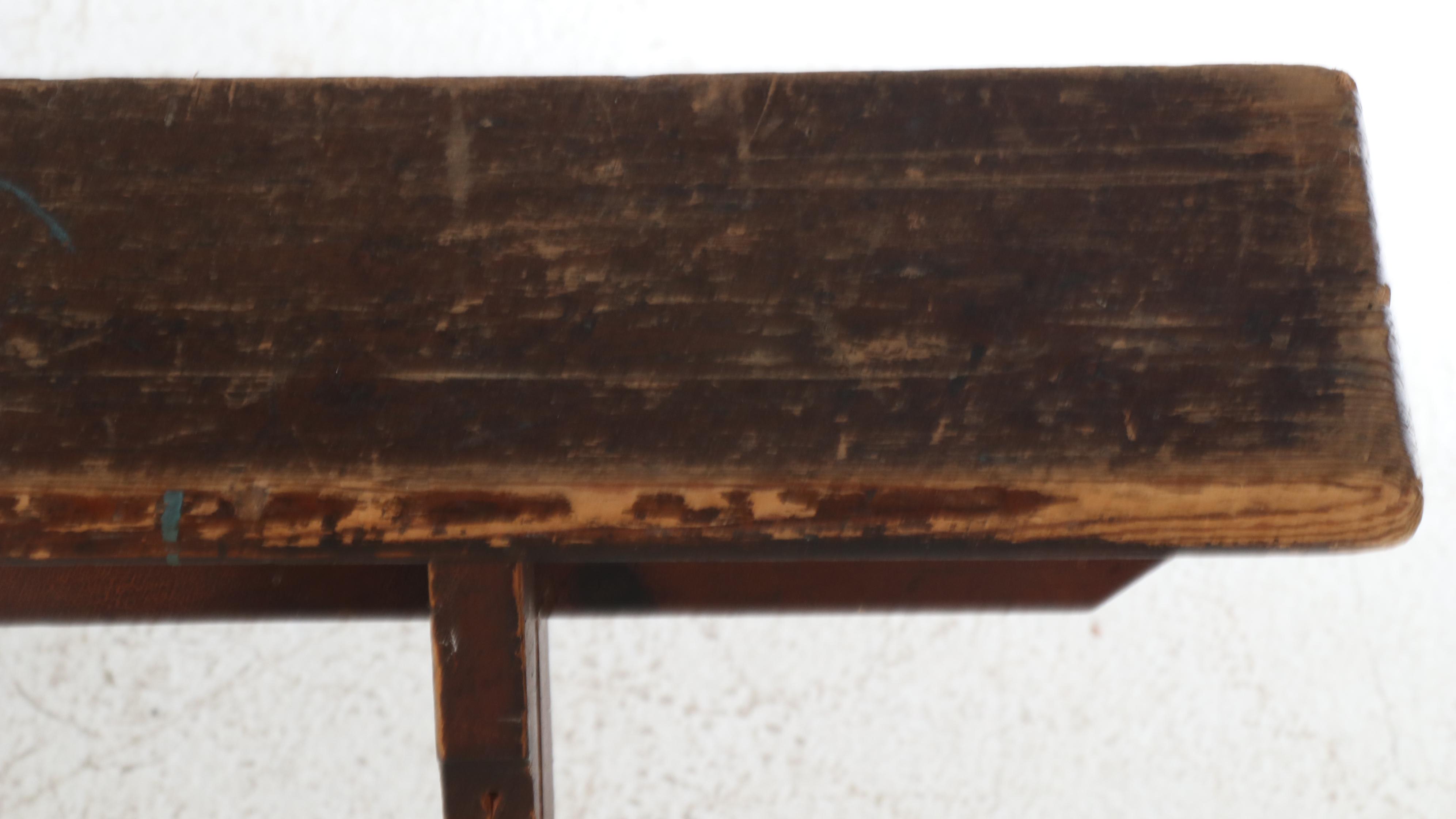 Rustic Pine Trestle-Style Bench, Early to Mid-20th Century