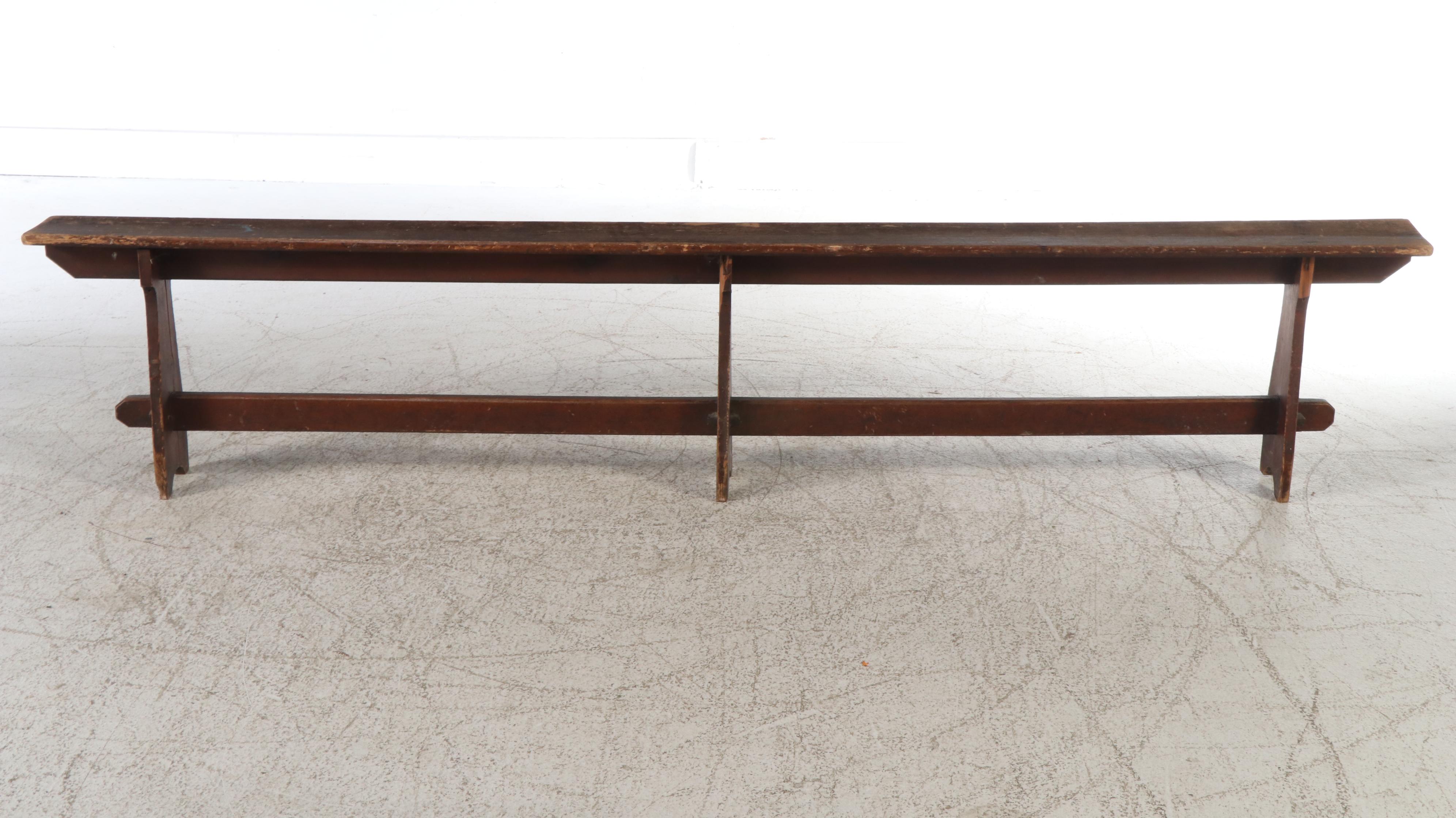 Rustic Pine Trestle-Style Bench, Early to Mid-20th Century