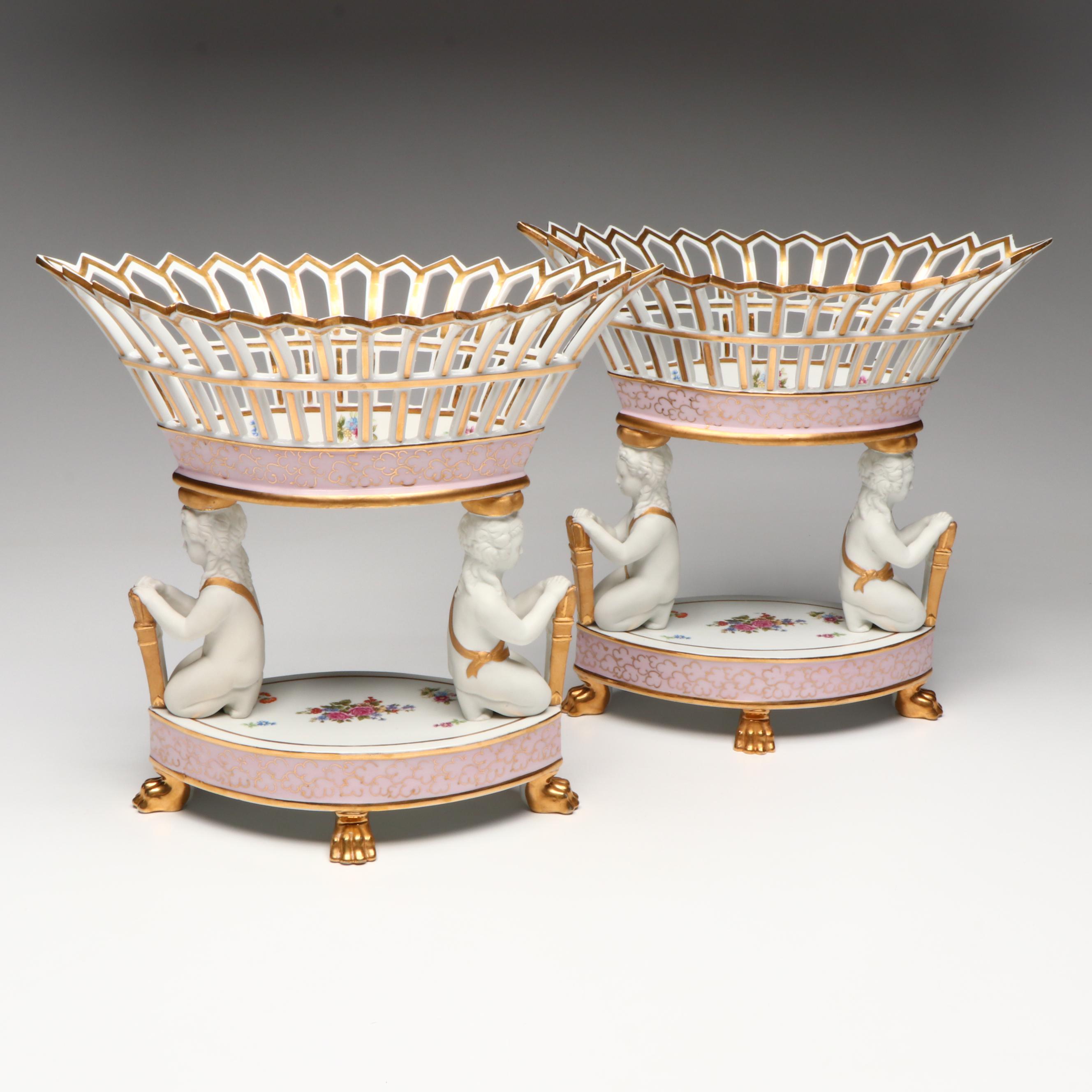 Old Paris Style Gilt Porcelain Reticulated Corbeilles