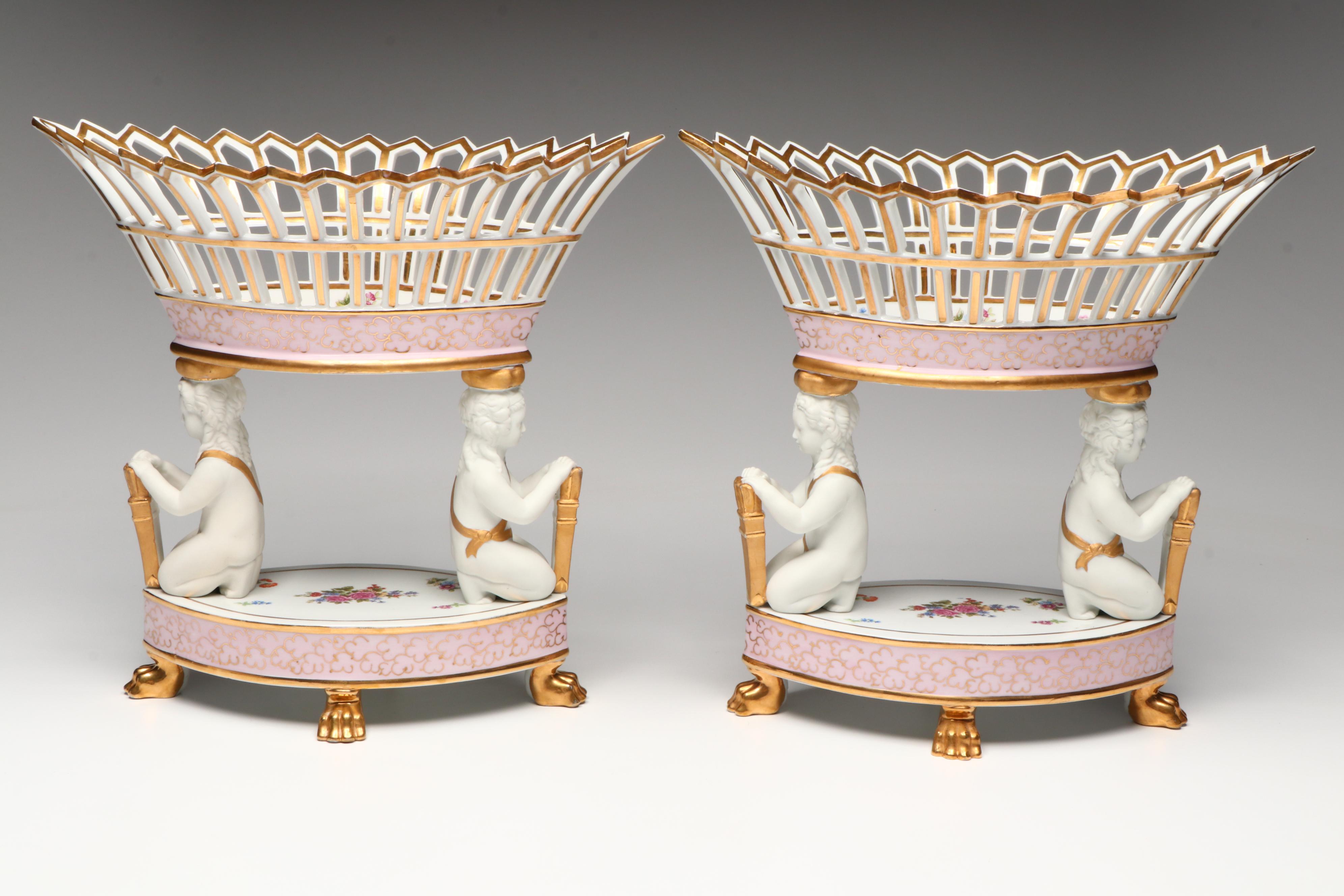 Old Paris Style Gilt Porcelain Reticulated Corbeilles