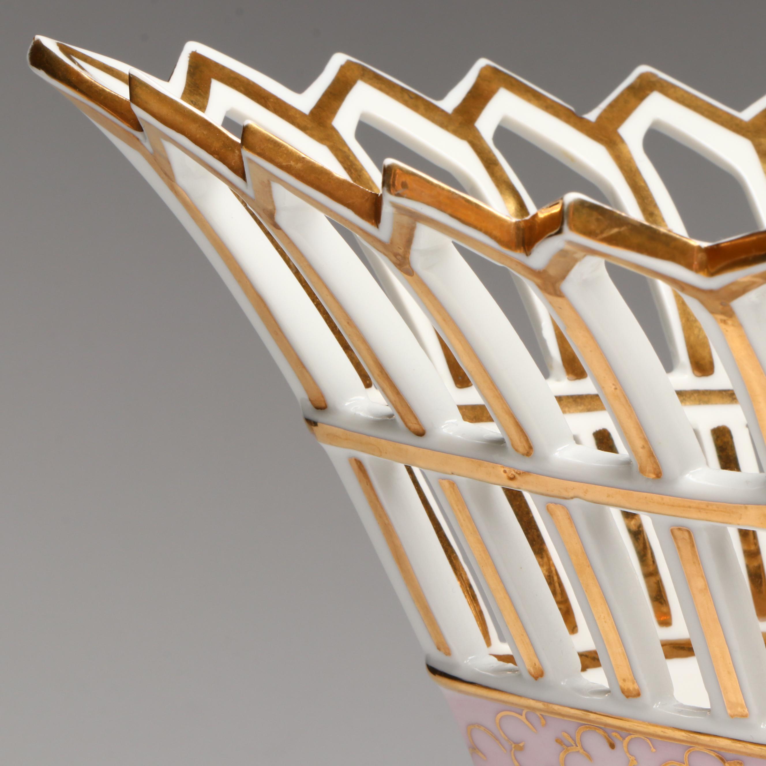 Old Paris Style Gilt Porcelain Reticulated Corbeilles