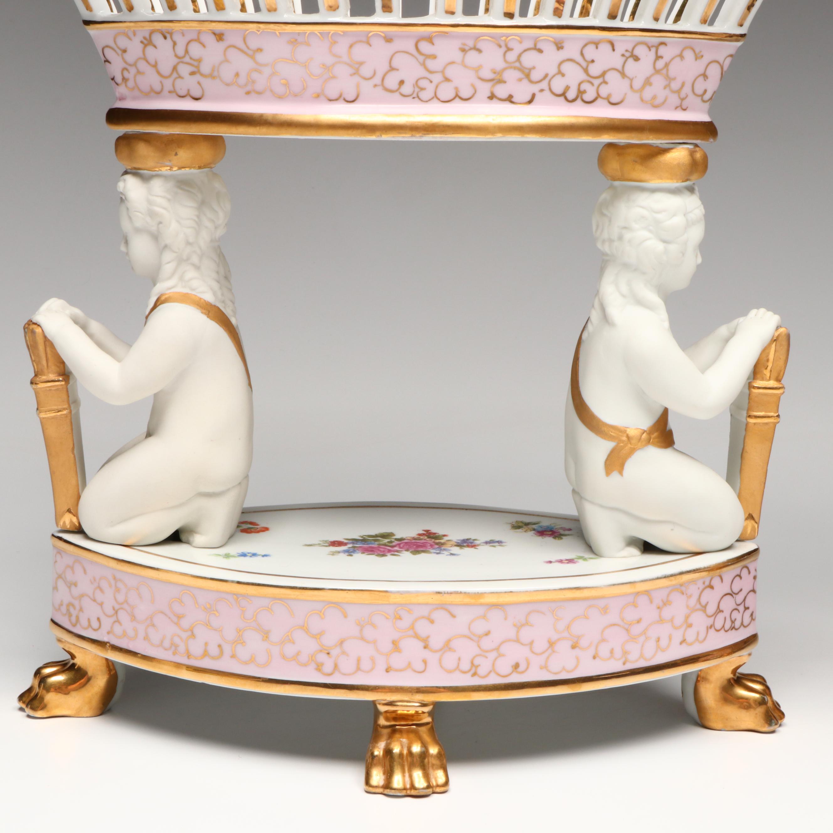 Old Paris Style Gilt Porcelain Reticulated Corbeilles