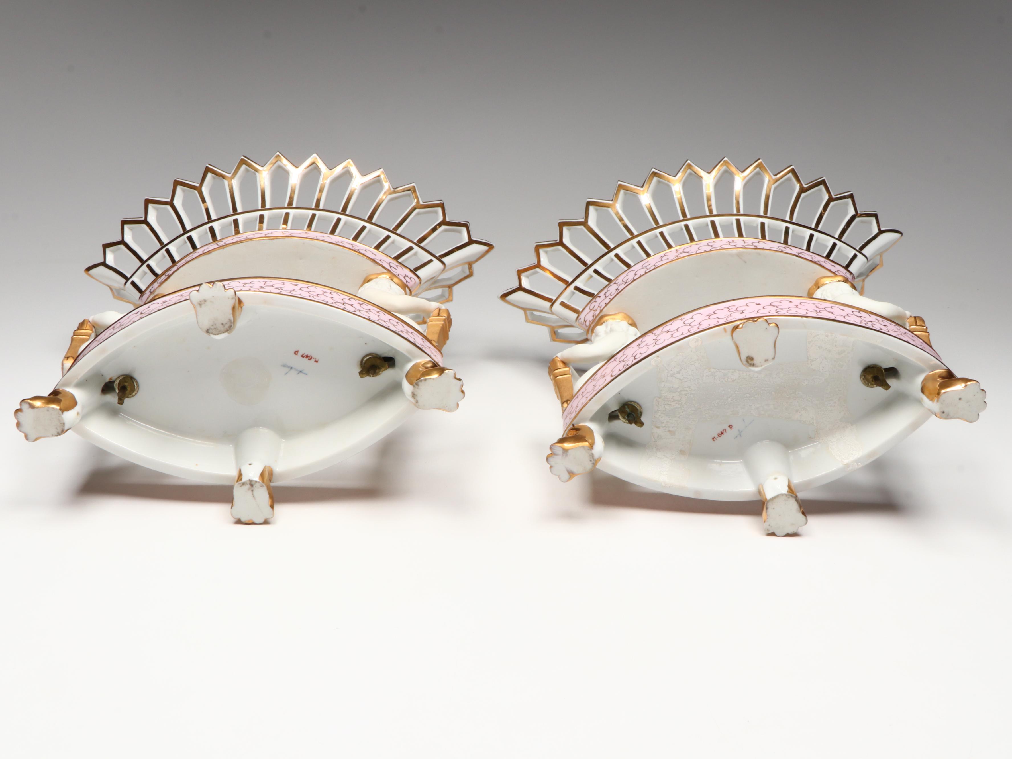 Old Paris Style Gilt Porcelain Reticulated Corbeilles