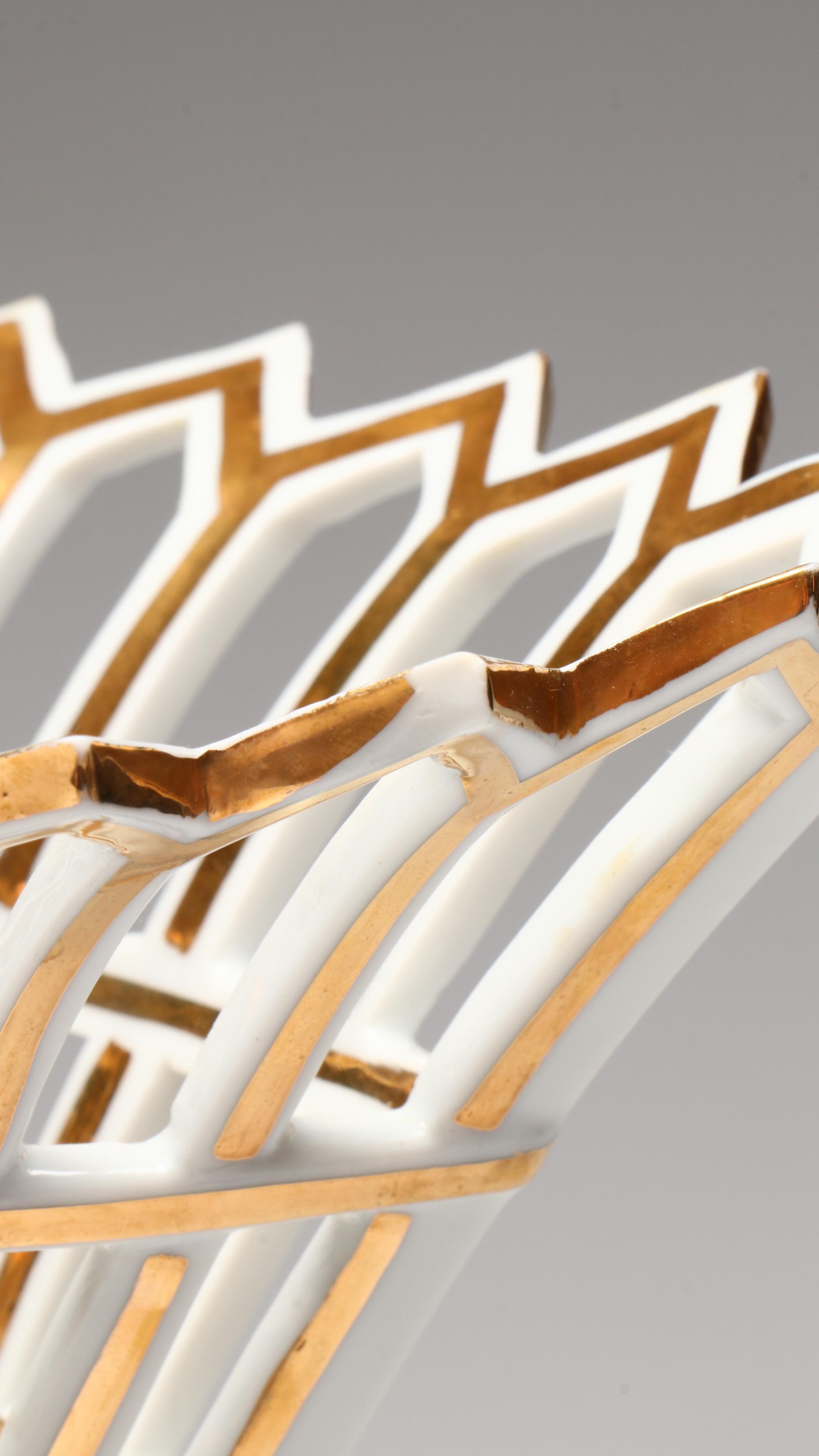 Old Paris Style Gilt Porcelain Reticulated Corbeilles