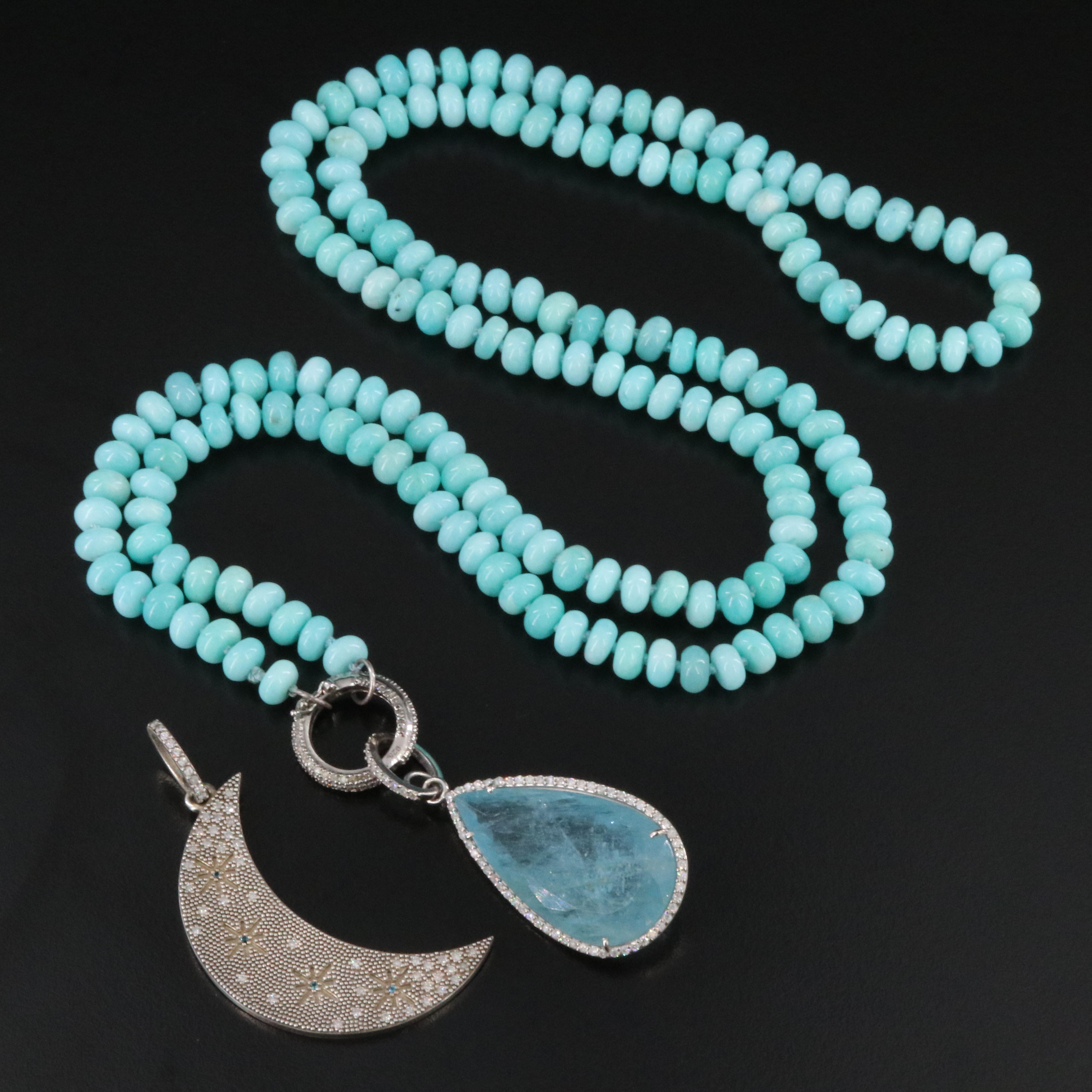 Sheryl Lowe Sterling Common Opal, Aquamarine and Diamond Necklace